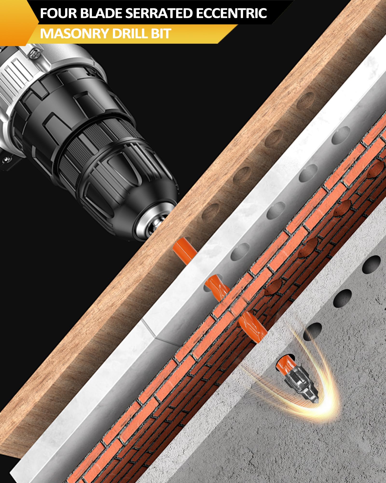 BGTEC Punte Eccentriche a denti di Sega a Quattro Taglienti - 10 pezzi Punte per Piastrelle Ø 5-12 mm per legno plastica mattoni piastrelle vetro calcestruzzo marmo