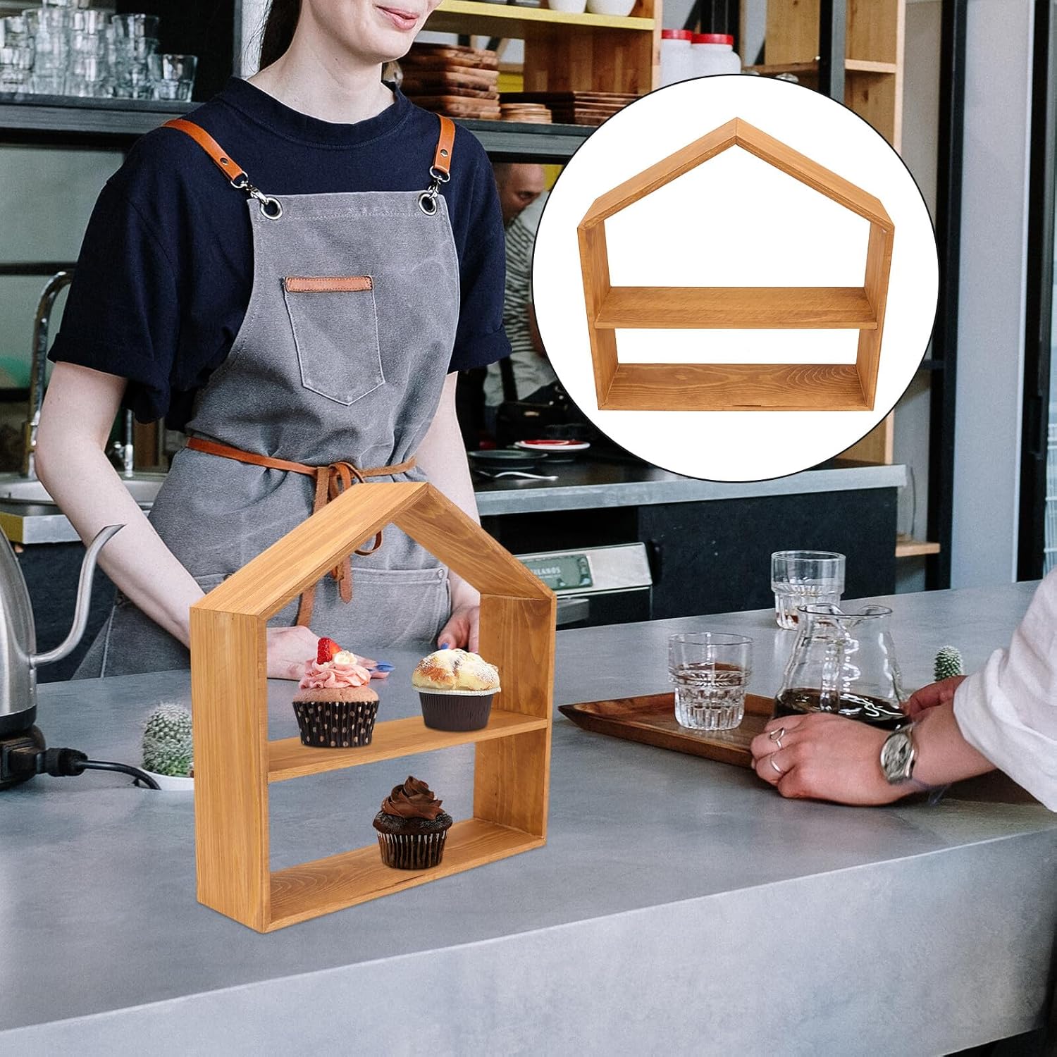 Wooden Cake Display Stand House Shape for Pastry and Fruit image 5