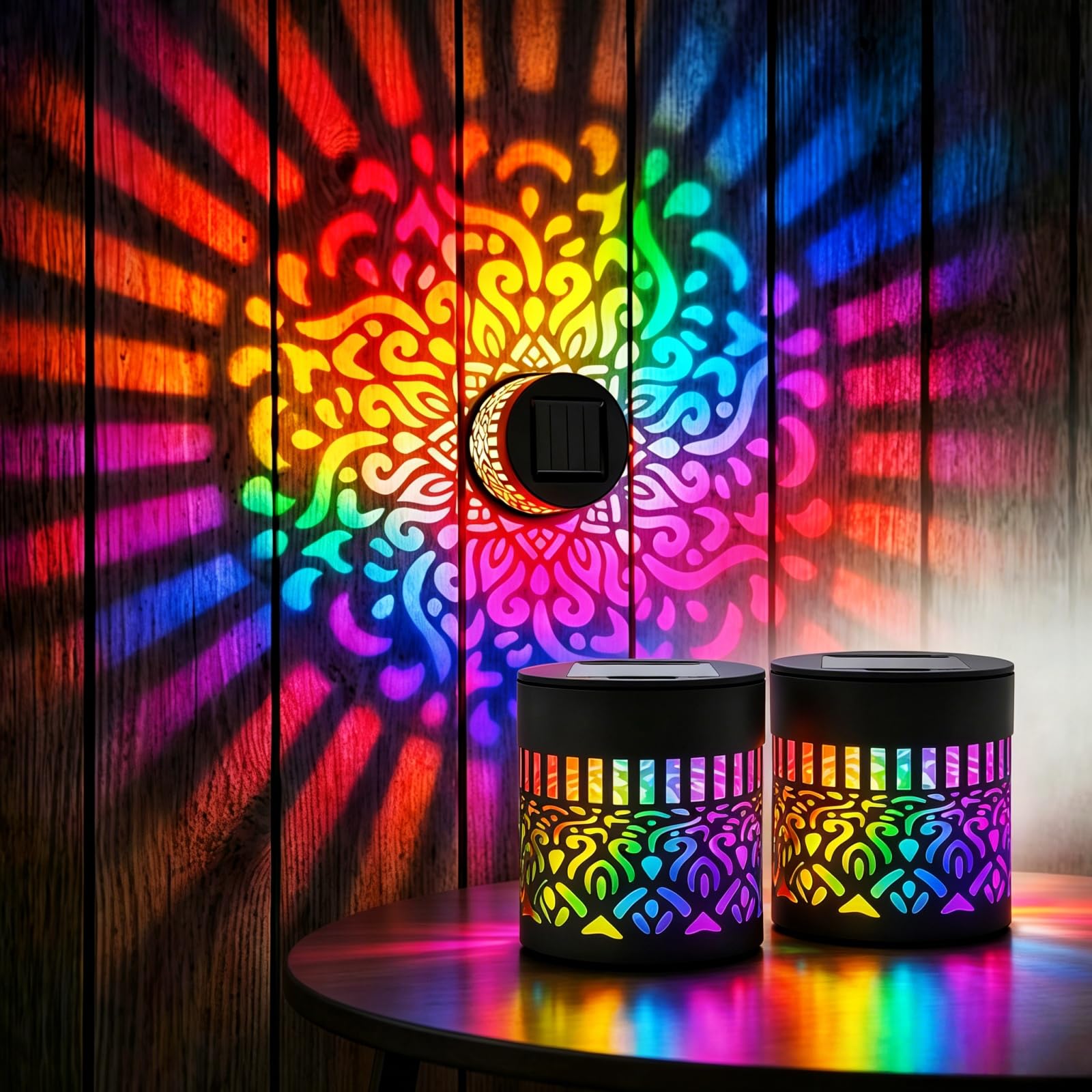 Solar Mandala Lights Outdoor 7 Color Changing Fence Lights(2pcs)