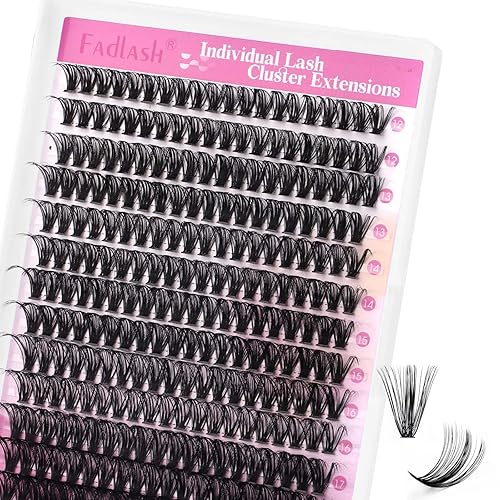 FADLASH Wispy - 280 racimos de pestañas individuales para bricolaje, aspecto natural, rizo 40D D, 0.472-0.709 in, extensiones de pestañas suaves y