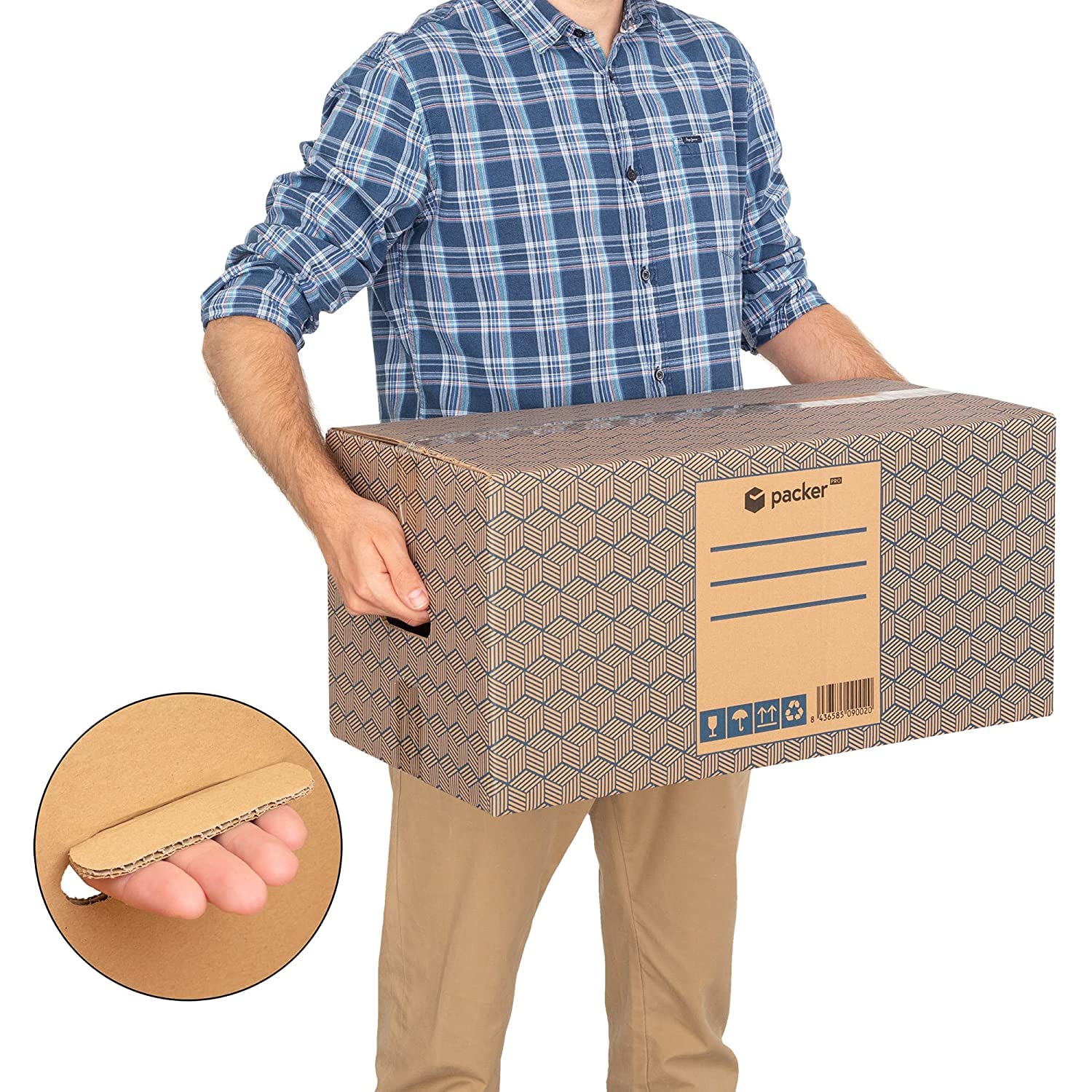 packer PRO Lot de 10 boîtes en carton ultra résistantes pour déménagement et rangement avec poignées, 50 x 30 x 30 cm