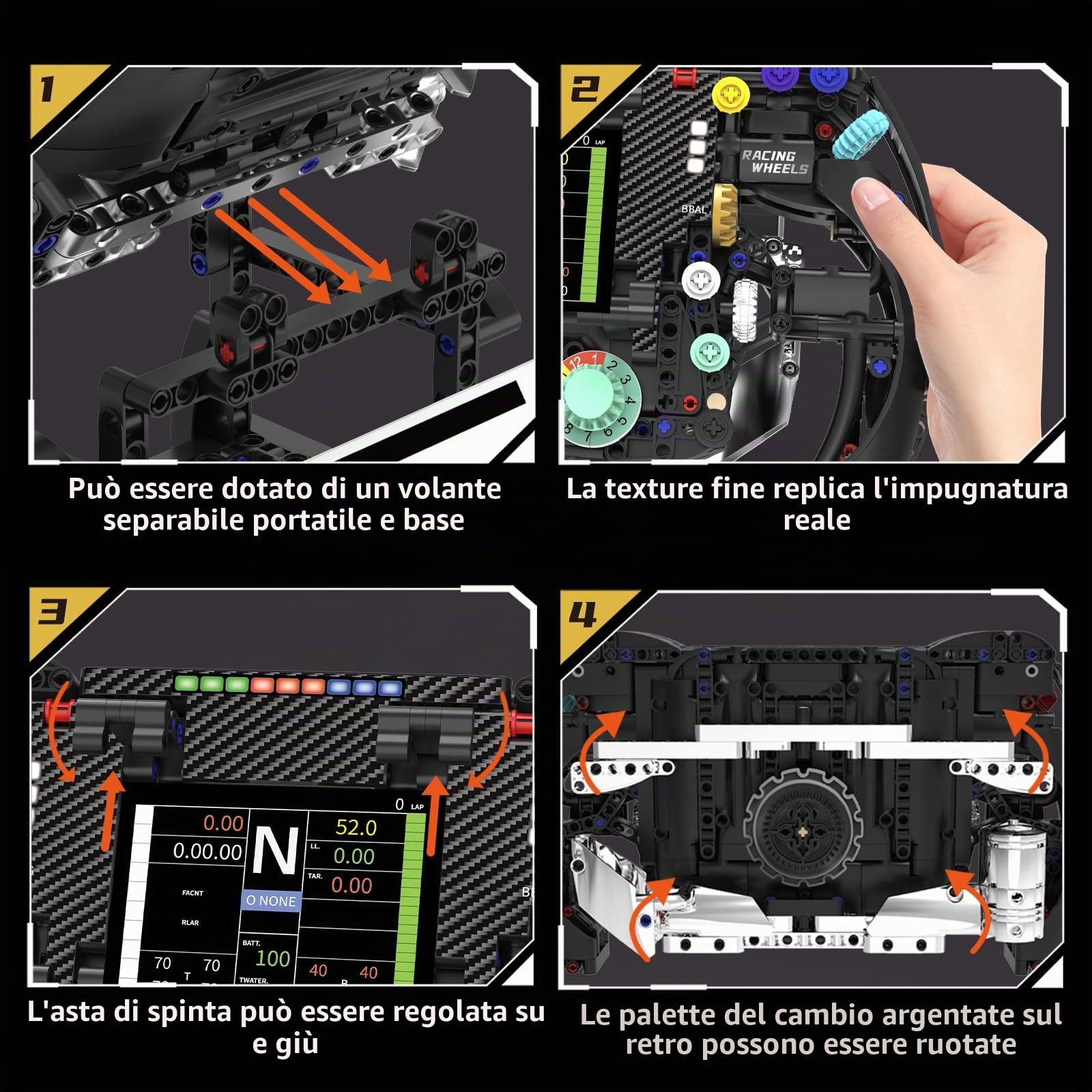 Racing Simulator Set di costruzione del volante, un giocattolo di ingegneria stelo con manopole funzioni, pannello di visualizzazione e paddle Shifters, adatto per bambini e collezionisti adulti. (A)