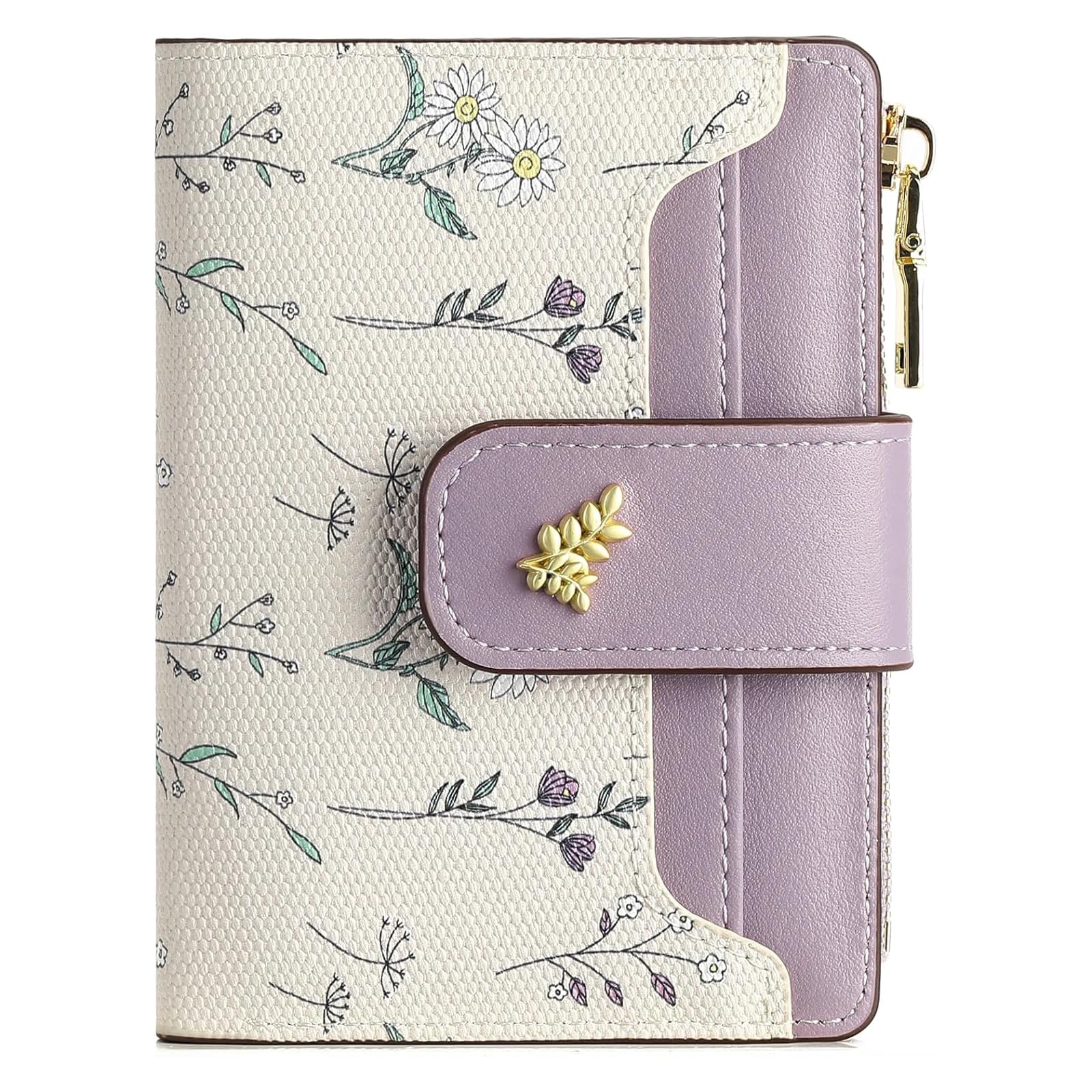 BAYITIONE Small Wallets for Women Leather Bifold Zipper Pocket Wallet Cute Flower Credit Card Holder Coin Purse with ID Window