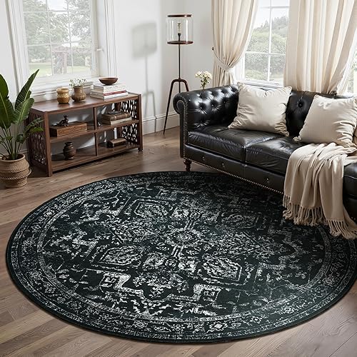 Miniatura 107 de Alfombras Redondas Beige de 4 pies, Alfombra Circular Pequeña Antideslizante Lavable de Pelo Bajo y Fina para Entrada, Cocina, Comedor, Alfombra
