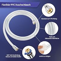 FEVONE 1,5m Átlátszó Zuhanytömlő Ezüst Fóliával - PVC Zuhanycső Sárgaréz Csatlakozókkal, Univerzális 1/2" Csatlakozás, Csavarodásmentes 3