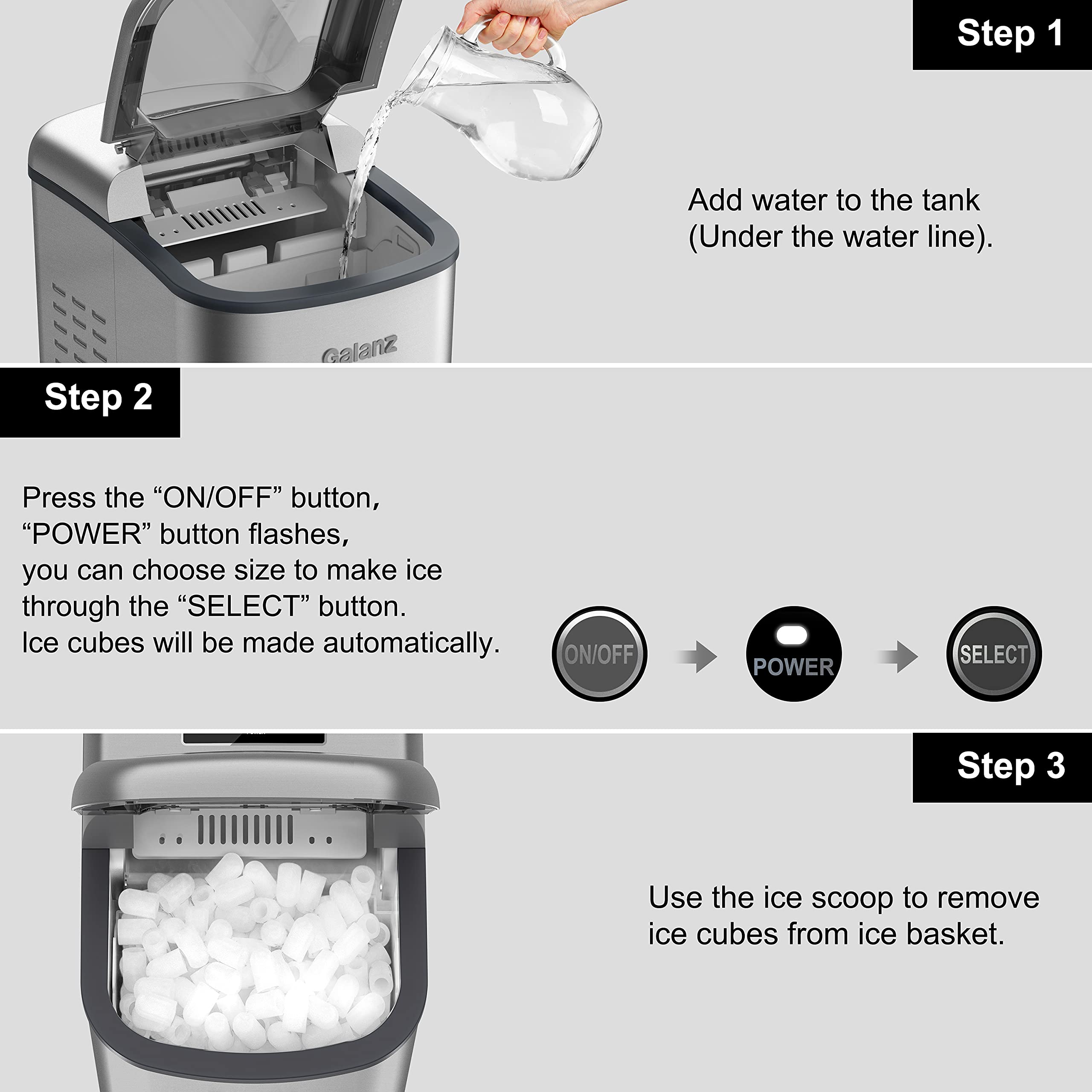 Galanz GLCI26SRA3A Portable Countertop Electric Ice Maker Machine 26