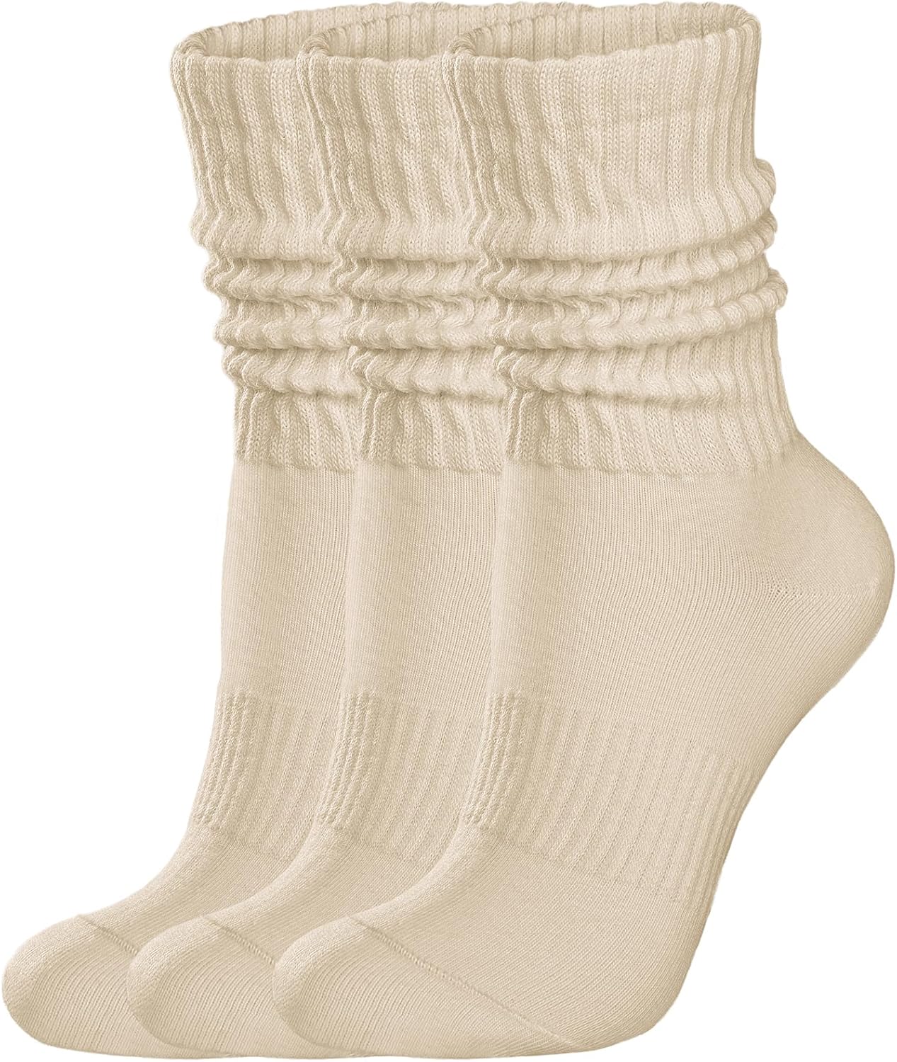 Womens Scrunch Crew Socks: Retro Solid Slouch Mid Calf Socks - Cotton Casual Athletic Socks
