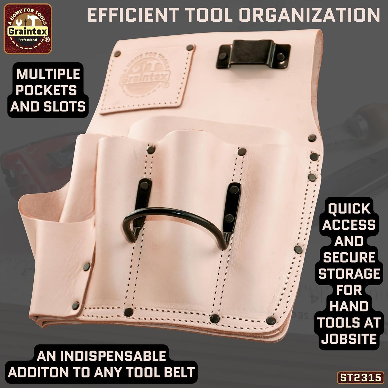 Graintex Drywall Pouch Heavy Duty Top Grain Leather, Steel Hammer Holder, Drywall Tool Belt, Framers Tool Pouch, Construction, Carpenter, Electricians, Ideal for Tradesmen