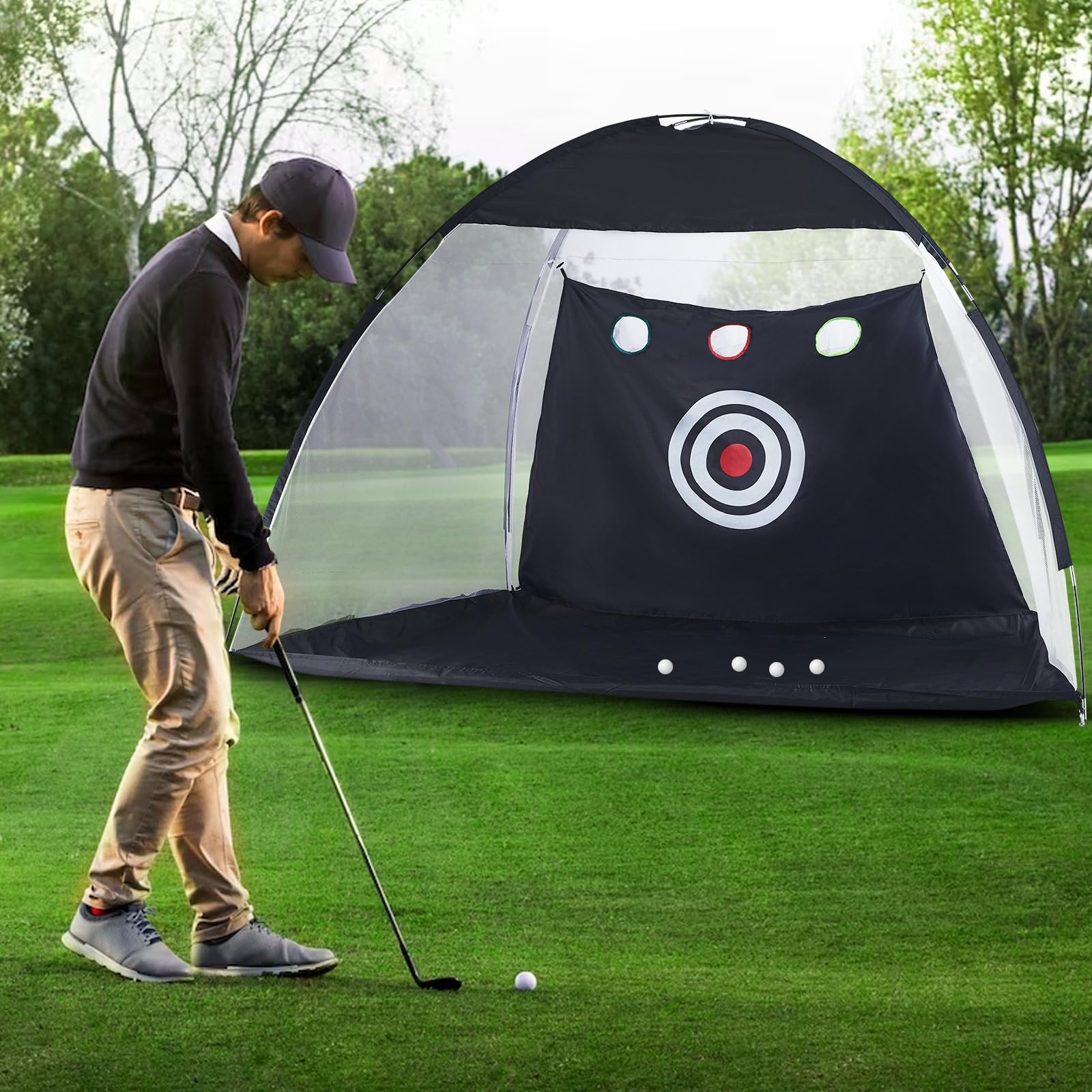 LEMROE Golf-Schlagnetz 10 x 7 Fuß Tragbares Golfnetz mit Swing Training Ziele und Tragetasche, Golf Übung Netz Golf-Übungsnetz für das Fahren im Hinterhof