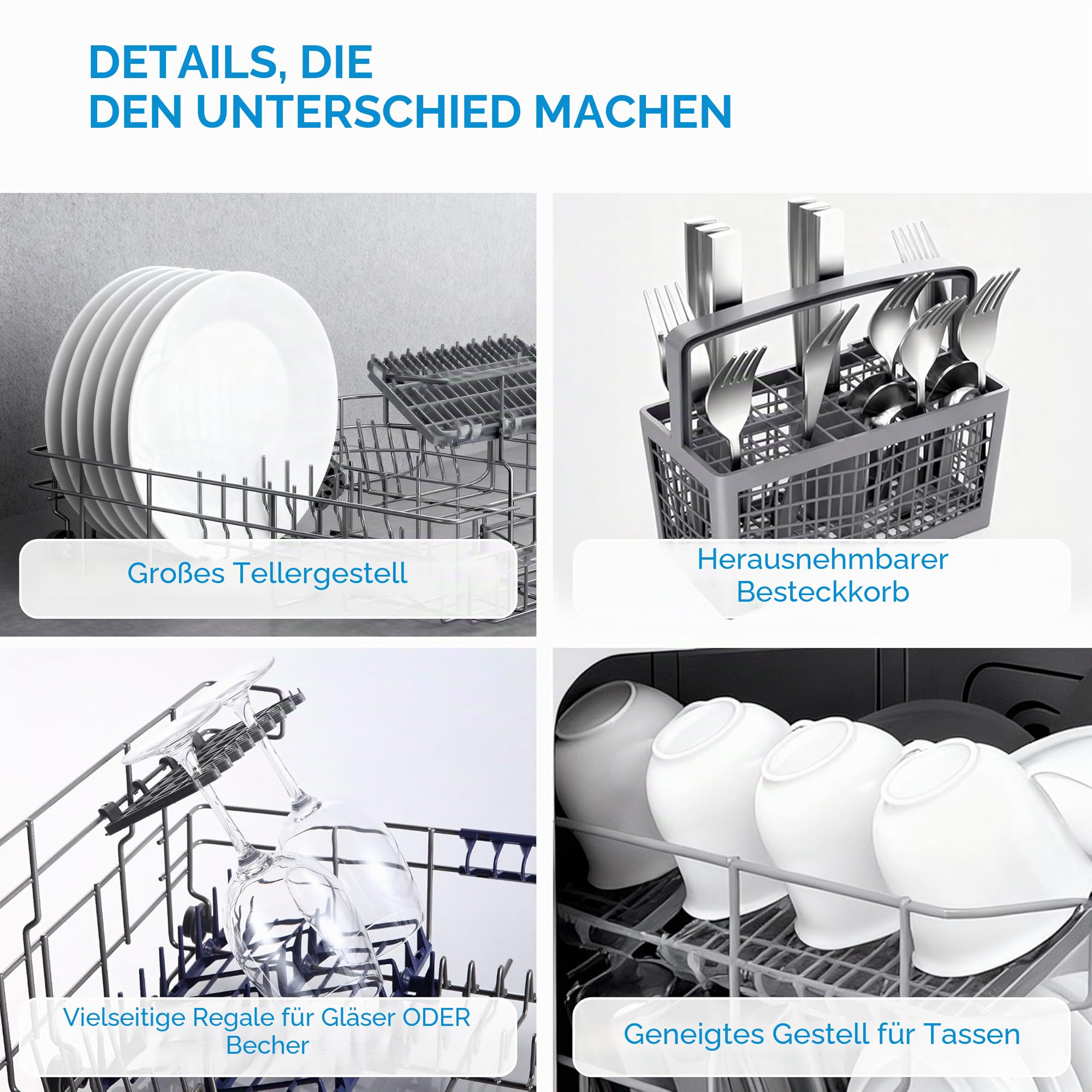Midea Kleiner Geschirrspüler, Weiß, 55 cm, für 6 Personen, kompakt und tragbar, ohne Installation, Spülmaschine mit App Control, 6 Programme, antibakterieller Filter 49 dB, neues Modell
