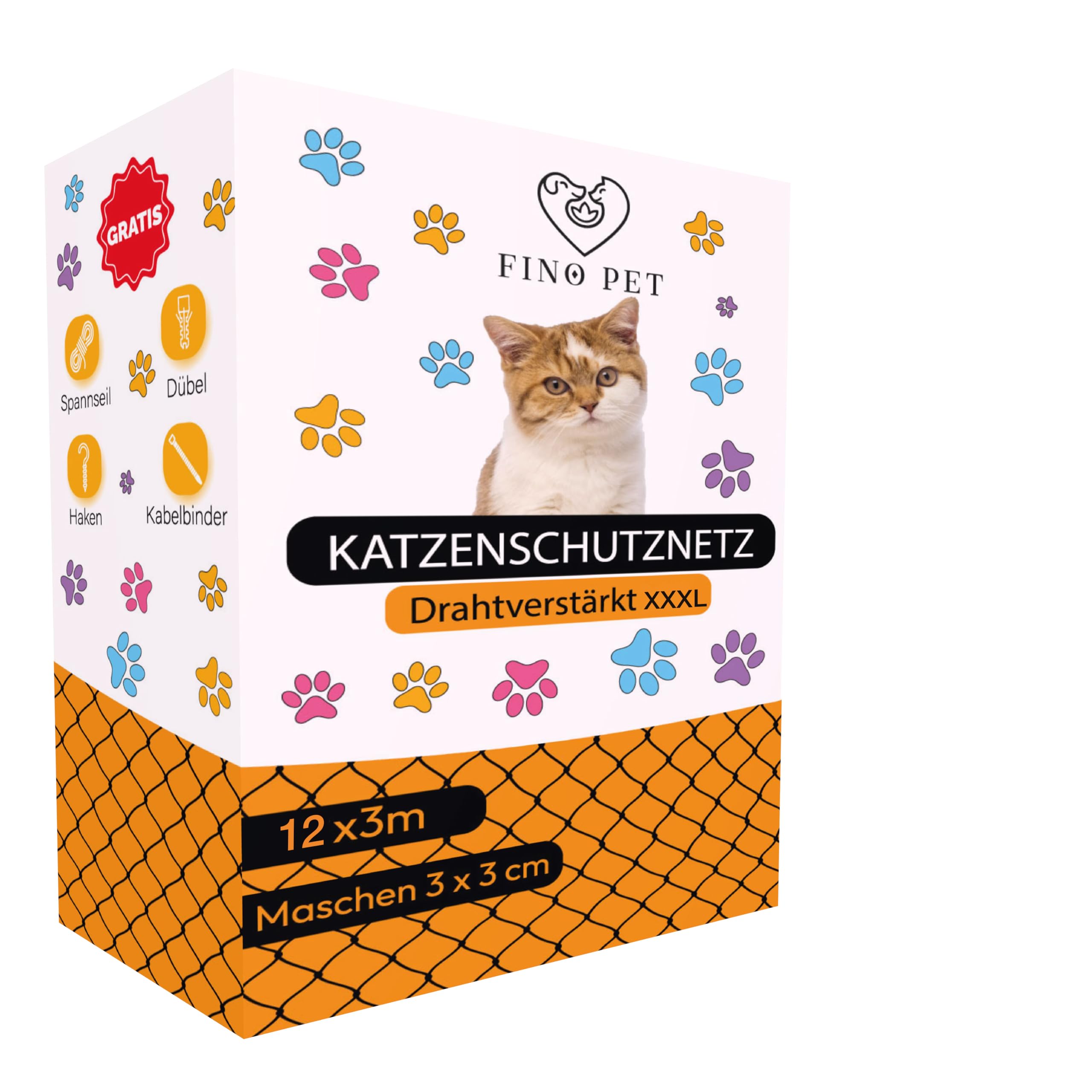 FinoPet Katzennetz für Balkon 4x3m - Drahtverstärktes