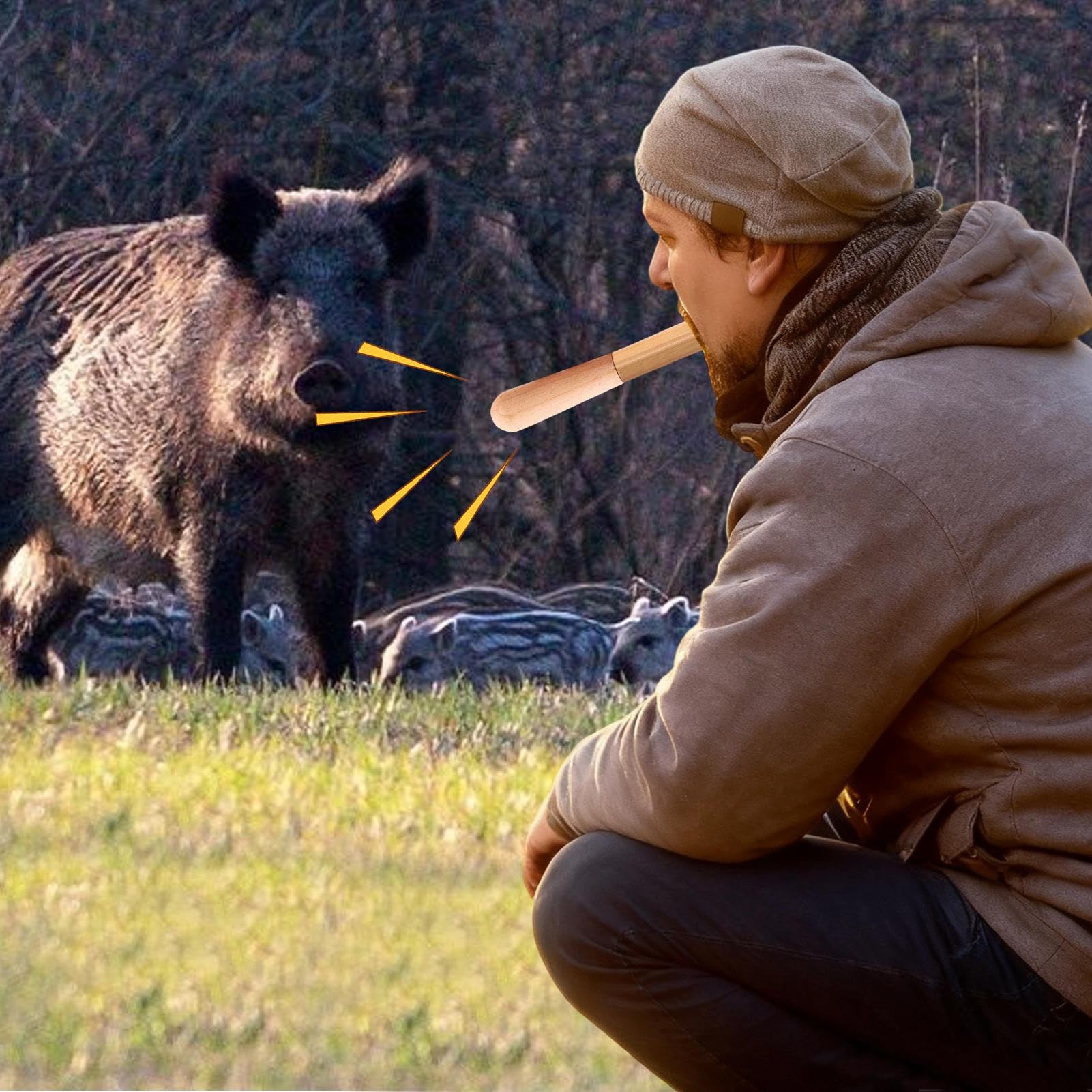 Fischietto di maiale | Dispositivo di richiamo del cinghiale in legno – Strumento realistico per esche predatrici | per caccia, campeggio all'aperto, escursionismo, esplorazione sul campo e