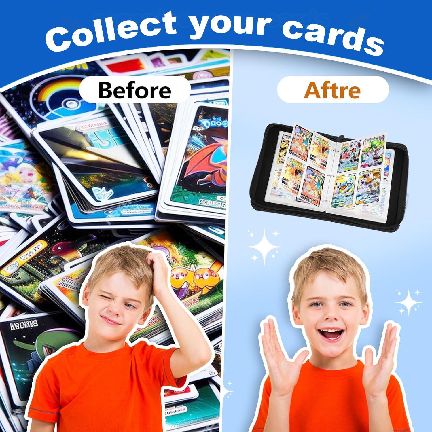 Album de collection pour cartes Pokémon - 400 cartes à collectionner - 4 pochettes - 50 pages - Classeur - En cuir synthétique imperméable de qualité supérieure - Cadeau pour enfants (L4