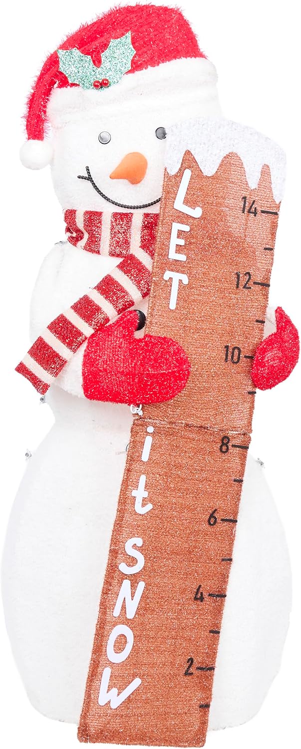 Alpine Corporation 43" H Let It Snow White Fabric Snowman with LED Lights, Indoor and Outdoor Christmas Decor