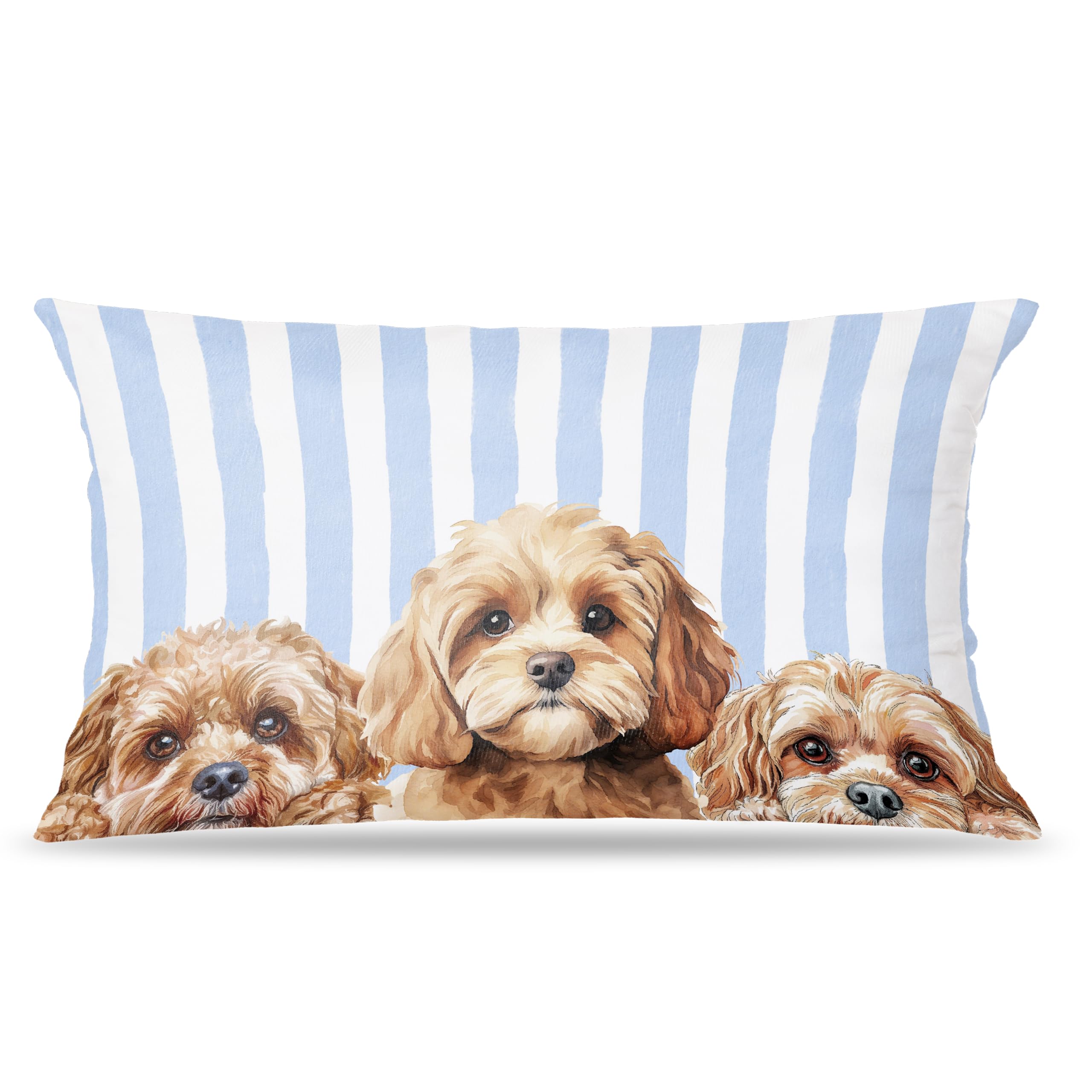 awdschkj Cavapoo Gifts Pillow Covers 12x20 Dog Mom Lovers Gifts Preppy Blue and White Striped Cockapoo Dog Decorative