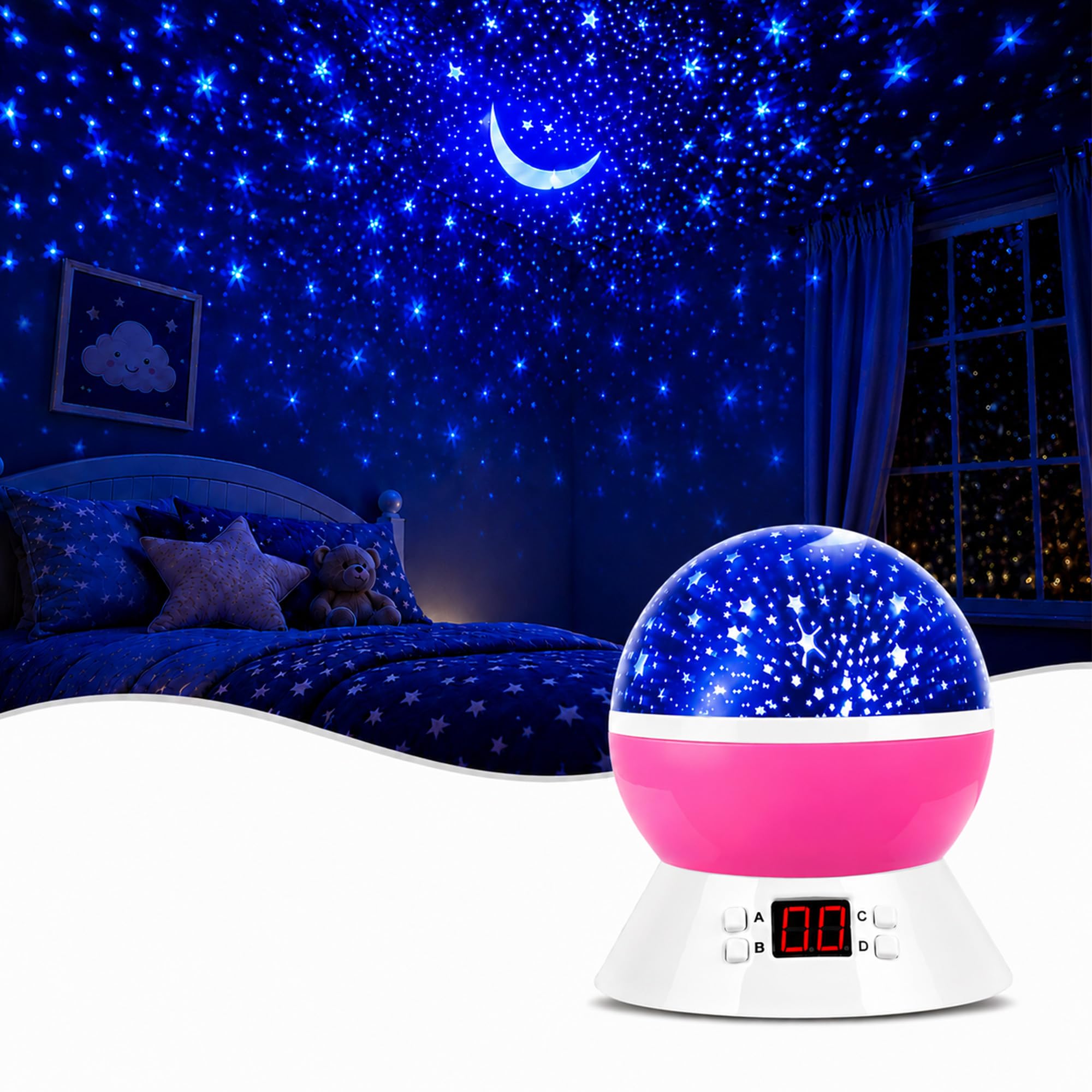 Mokoqi Projektor-Zubehör, Lampen, Sternenprojektor, Nachtlichter für Kinder, mit Timer, Geschenke 1–14 Jahre alte Mädchen und Jungen, Raumlichter leuchten im Dunkeln, Sterne, ideales Geschenk, schwarz