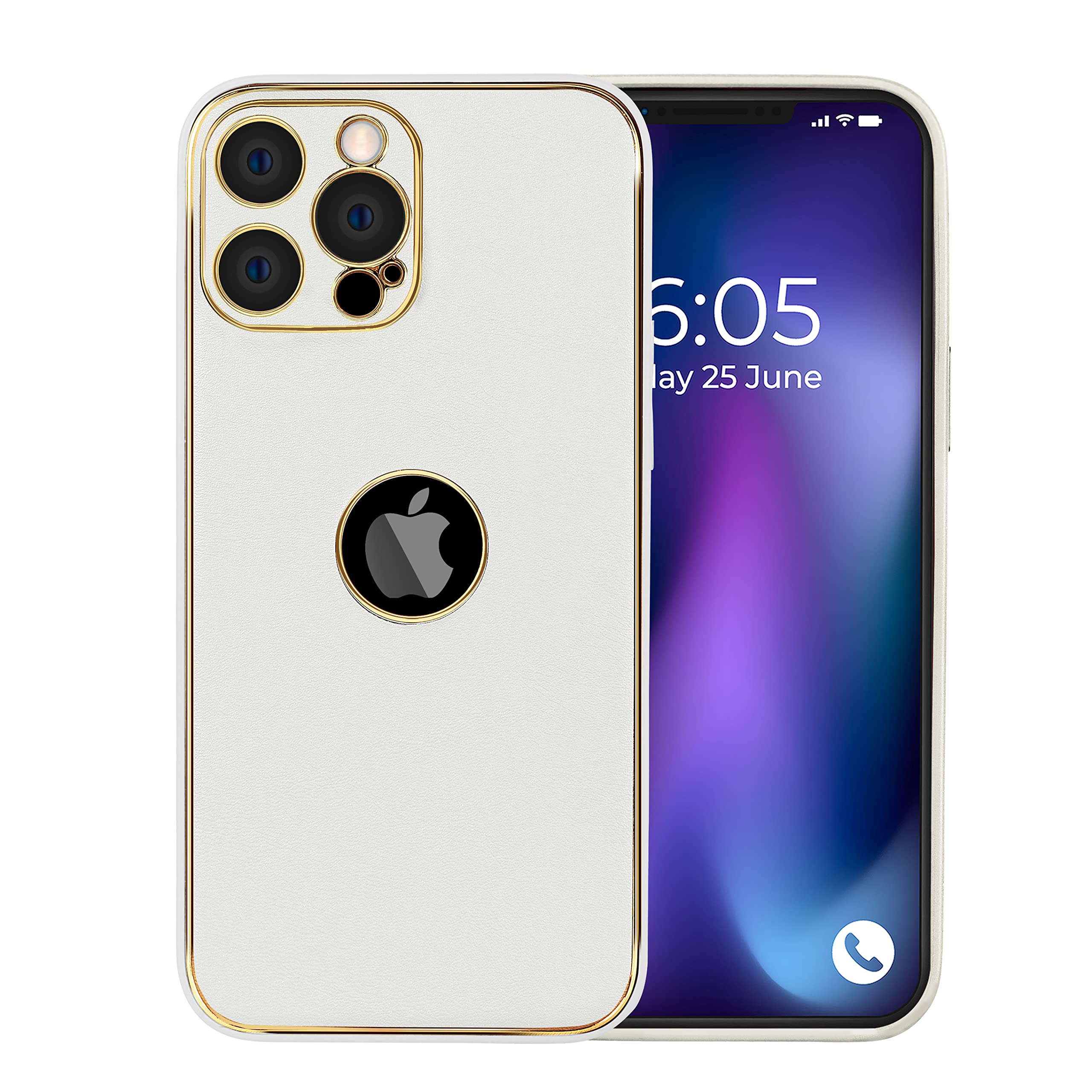 Logo View Compatible with iPhone 12 Pro Slim Premium Classic Luxury Elegant Thin Back Case 6.1 Inch (PU Leather White Mobile Cover)-image-7