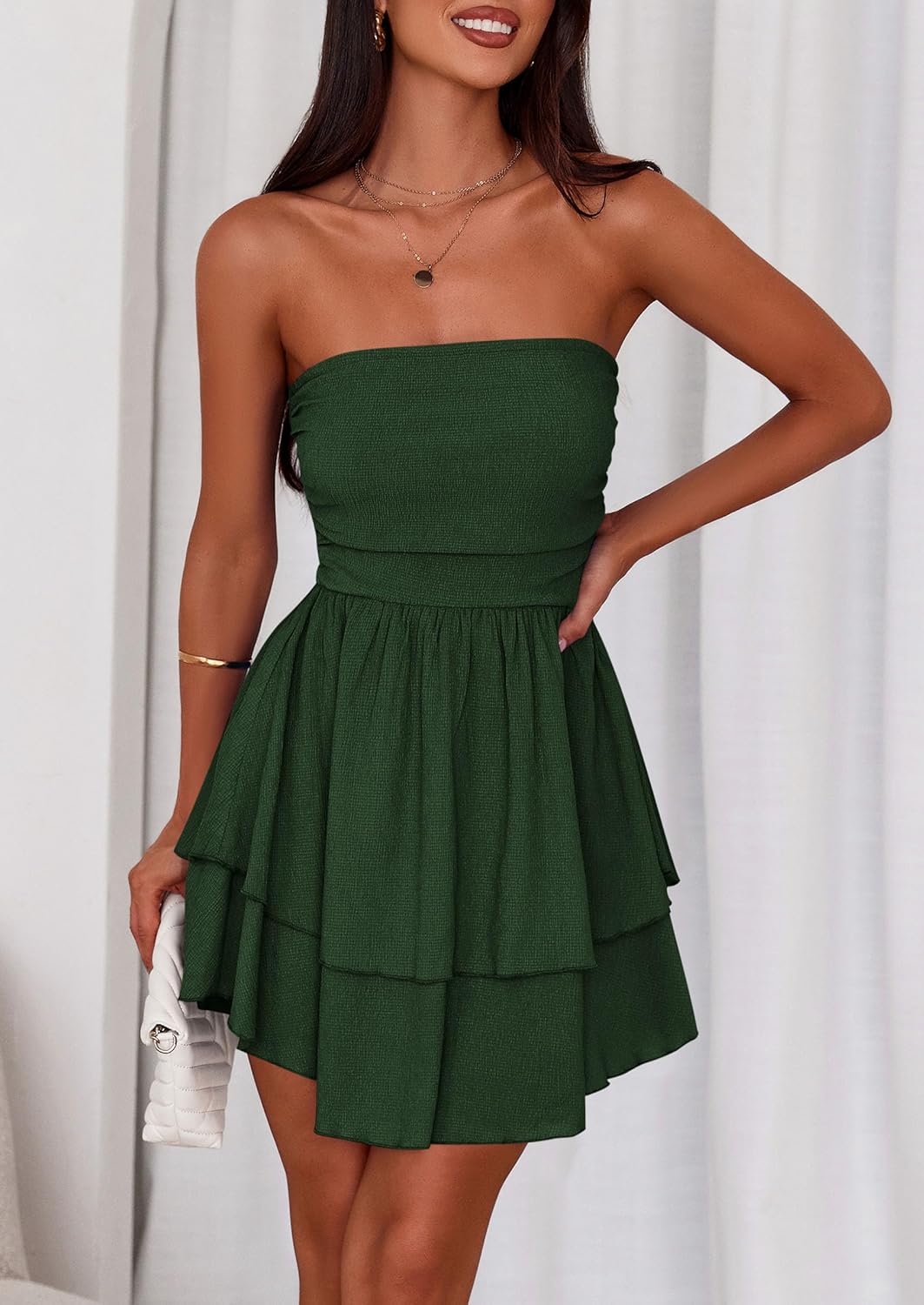 PRETTYGARDEN Women's 2026 Summer Strapless Tube Mini Dress Off Shoulder Smocked Ruffle A Line Flowy Short Party Club Dresses - Image 7