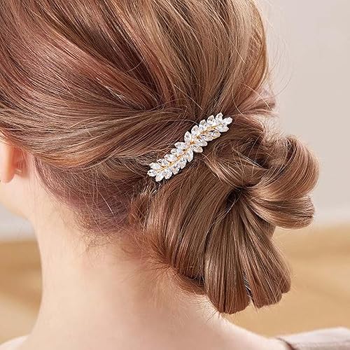 Miniatura 2 de WHAVEL 2 pasadores para el cabello para mujer, pinzas para el cabello con diamantes de imitación, pasador francés de hoja de cristal, pinzas para el
