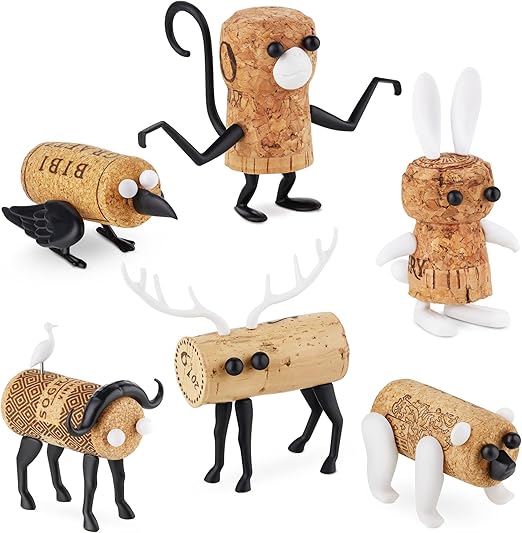 Corkers Animals Wine Accessories, Pack of 6 Different