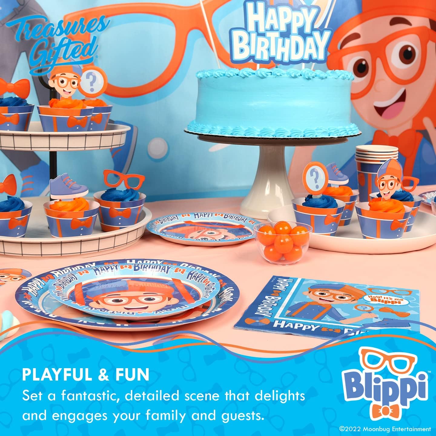 Treasures Gifted Officially Licensed Blippi Birthday Party Supplies - Pack of 16 Napkins - Blippi Party Supplies - Birthday Decorations - 6.5in x 6.5in Paper Napkins