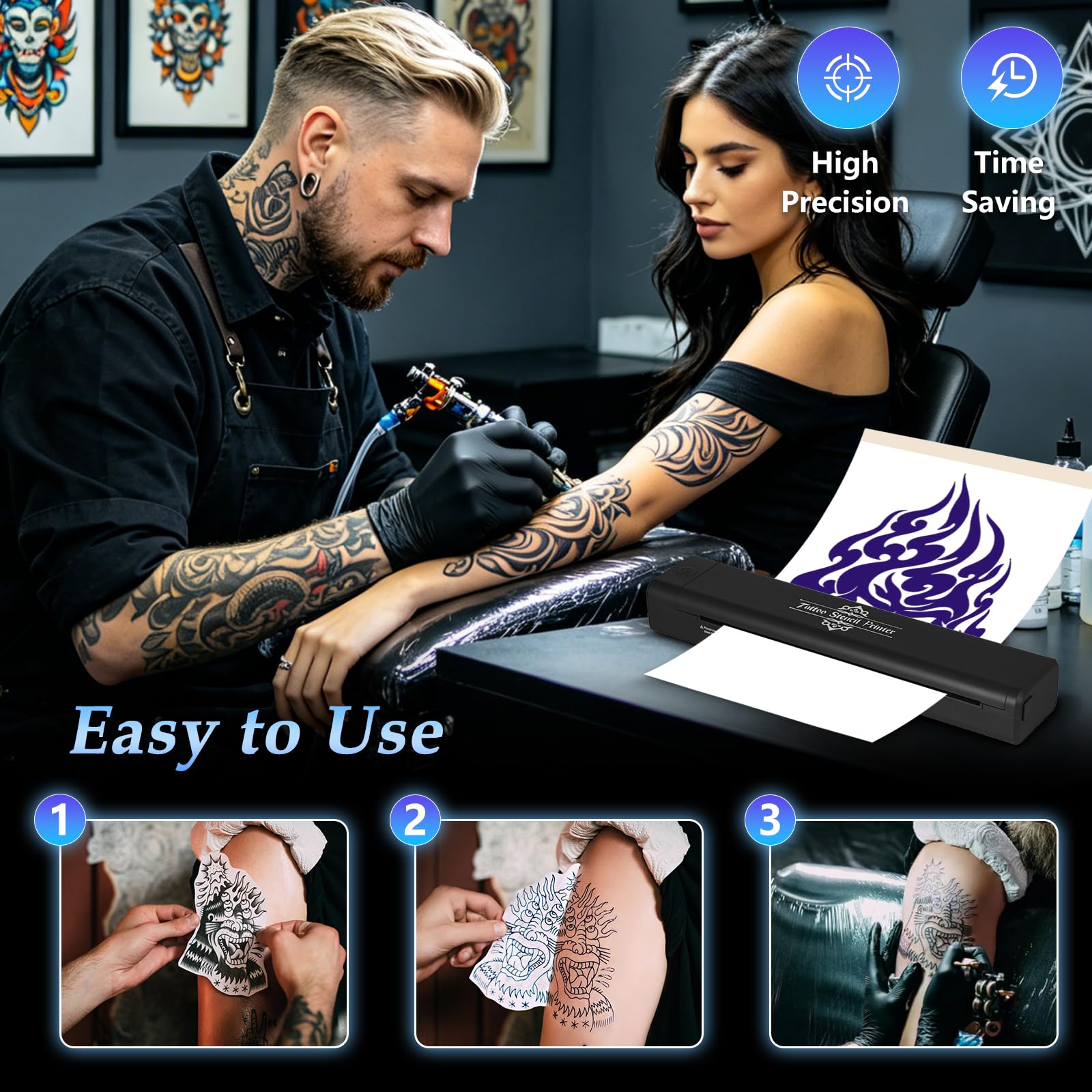 Thermocopieur Tatouage Bluetooth, Imprimante Thermique Stencil avec Transfert Papier, Machine Portable pour Artistes