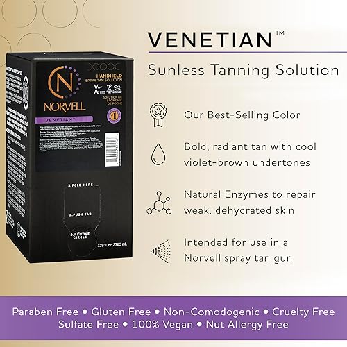 Miniatura 2 de Norvell Solución Premium de Bronceado en Spray Venetian Galón 128 fl oz  Fórmula Profesional de Bronceado sin Sol para Brillo de Bronce Natural, Sin