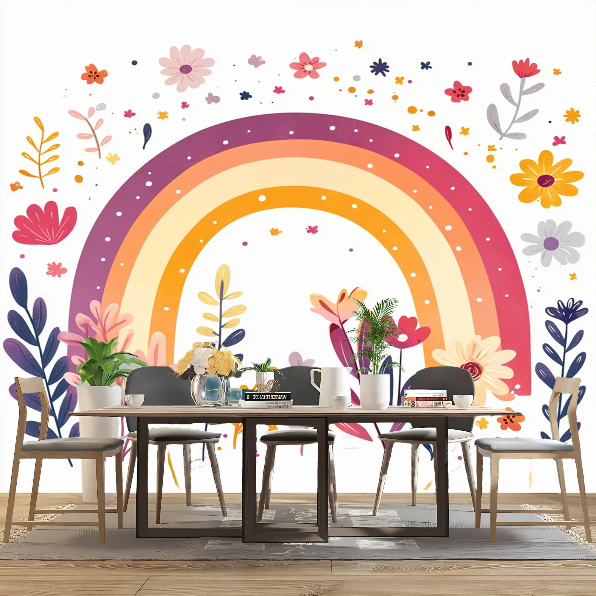 Générique Tapeta ścienna 300x210cm urocza kreskówka tęcza kwiaty włóknina tapeta odporna na blaknięcie biały nowoczesny salon sypialnia panoramiczna dekoracja fresk ścienny
