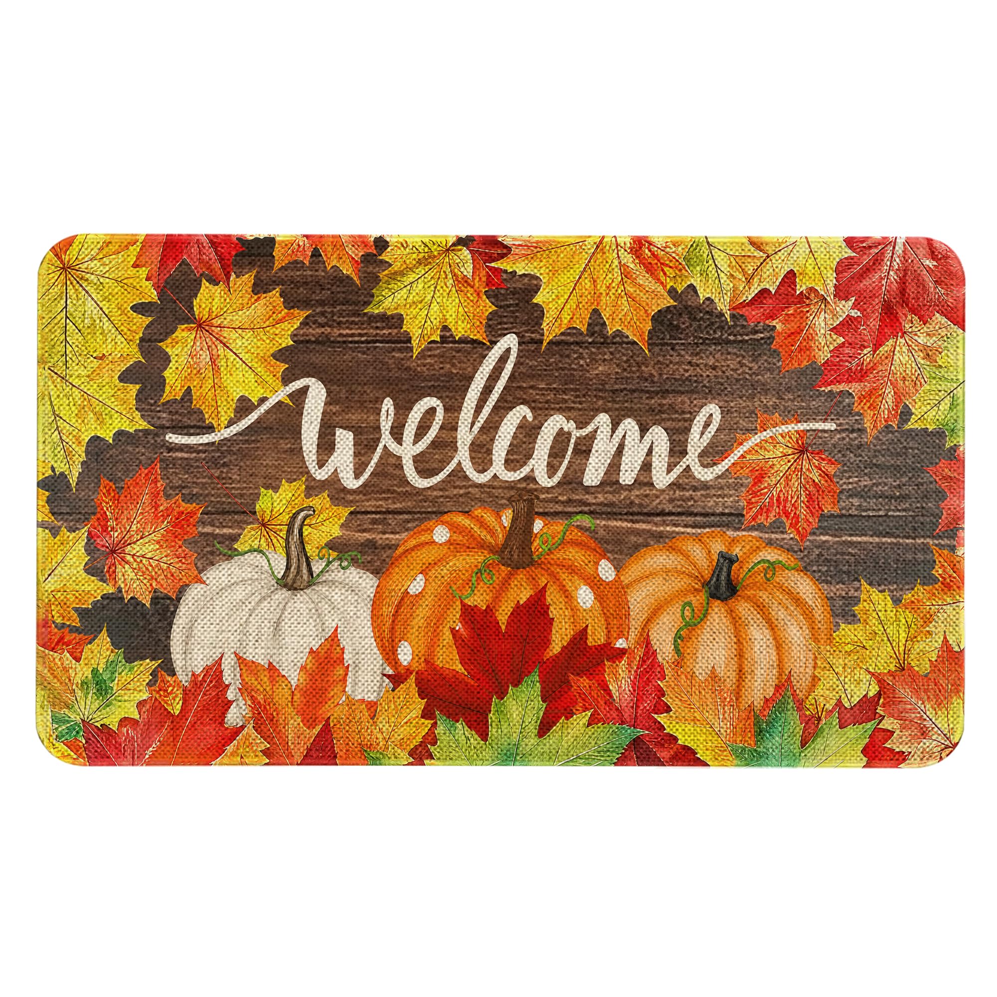 Maytycroco Fall Leaves Pumpkin Welcome Door Mat 30x17 Inch for Home Decor