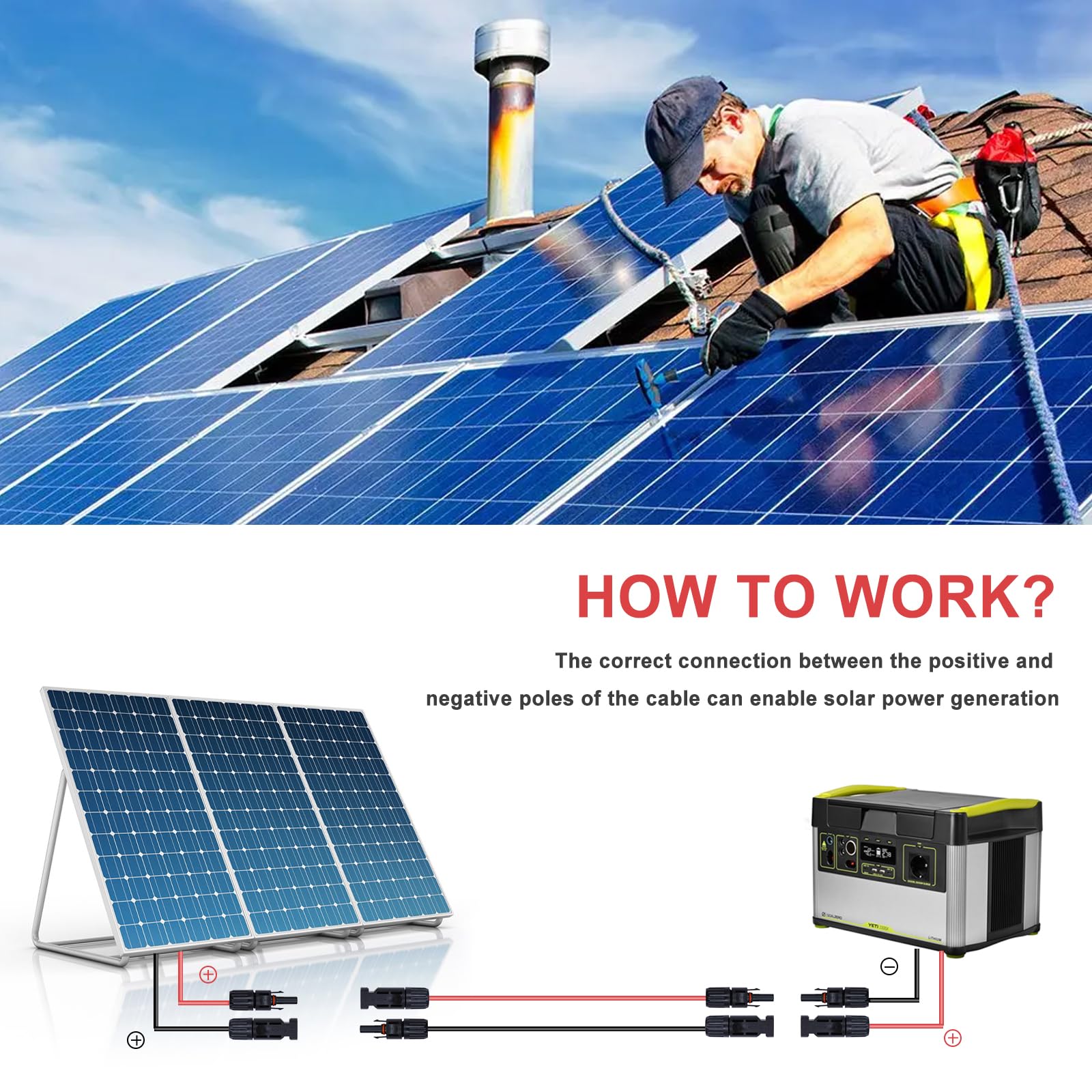 Cable de extensión solar de doble cable de 40 pies, conector de panel solar de 10 AWG (6 mm²), con 6 pares de conectores solares IP67 macho/hembra para exteriores, automóvil, caravana, barco,