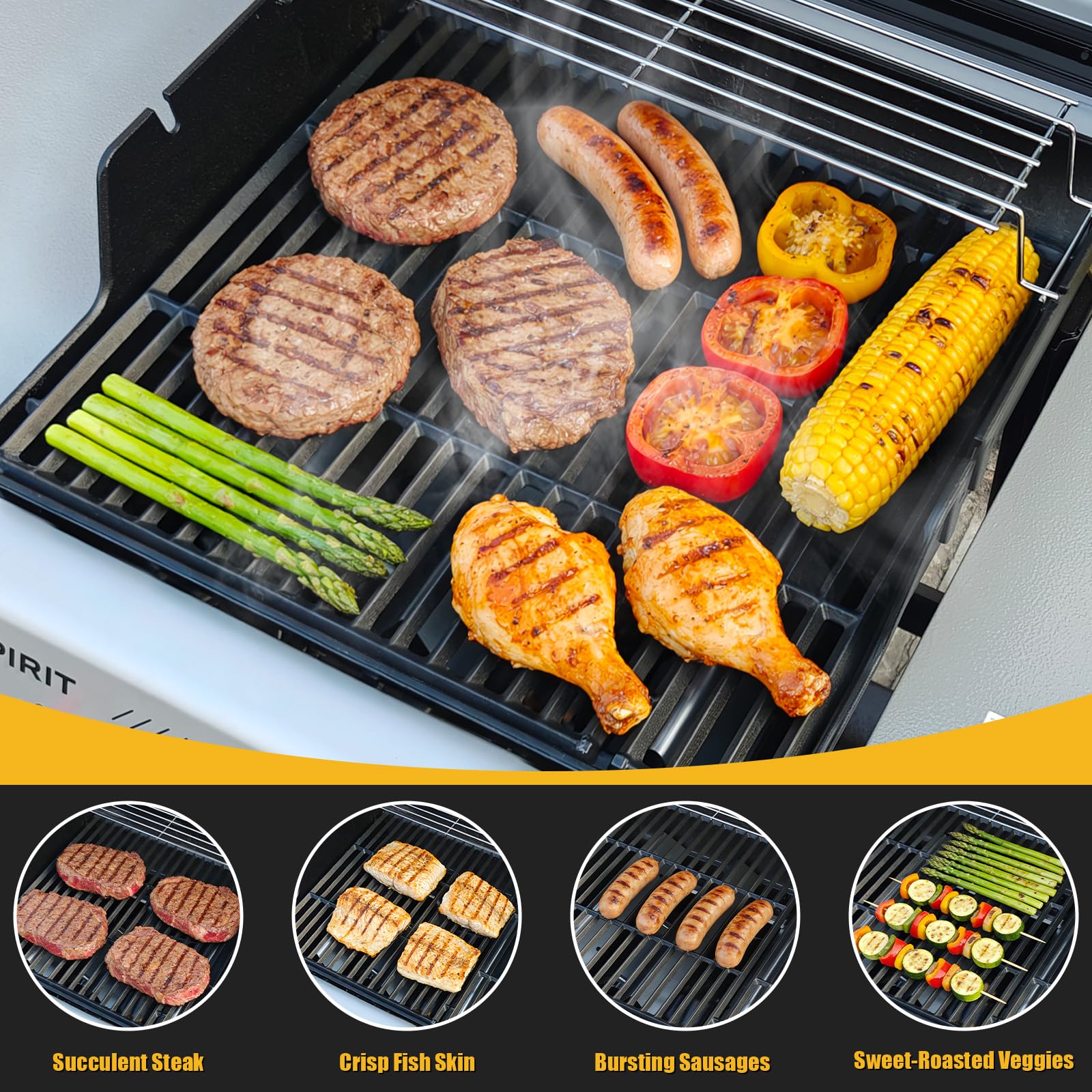 GFTIME Żeliwny ruszt do grilla Weber Spirit E210 S210, do Spirit II E210 E220 (2013 – dziś, obsługa z przodu), do grilla gazowego Spirit 2 i 3 Burner (od 2025), części zamienne do Weber 7637, 7849