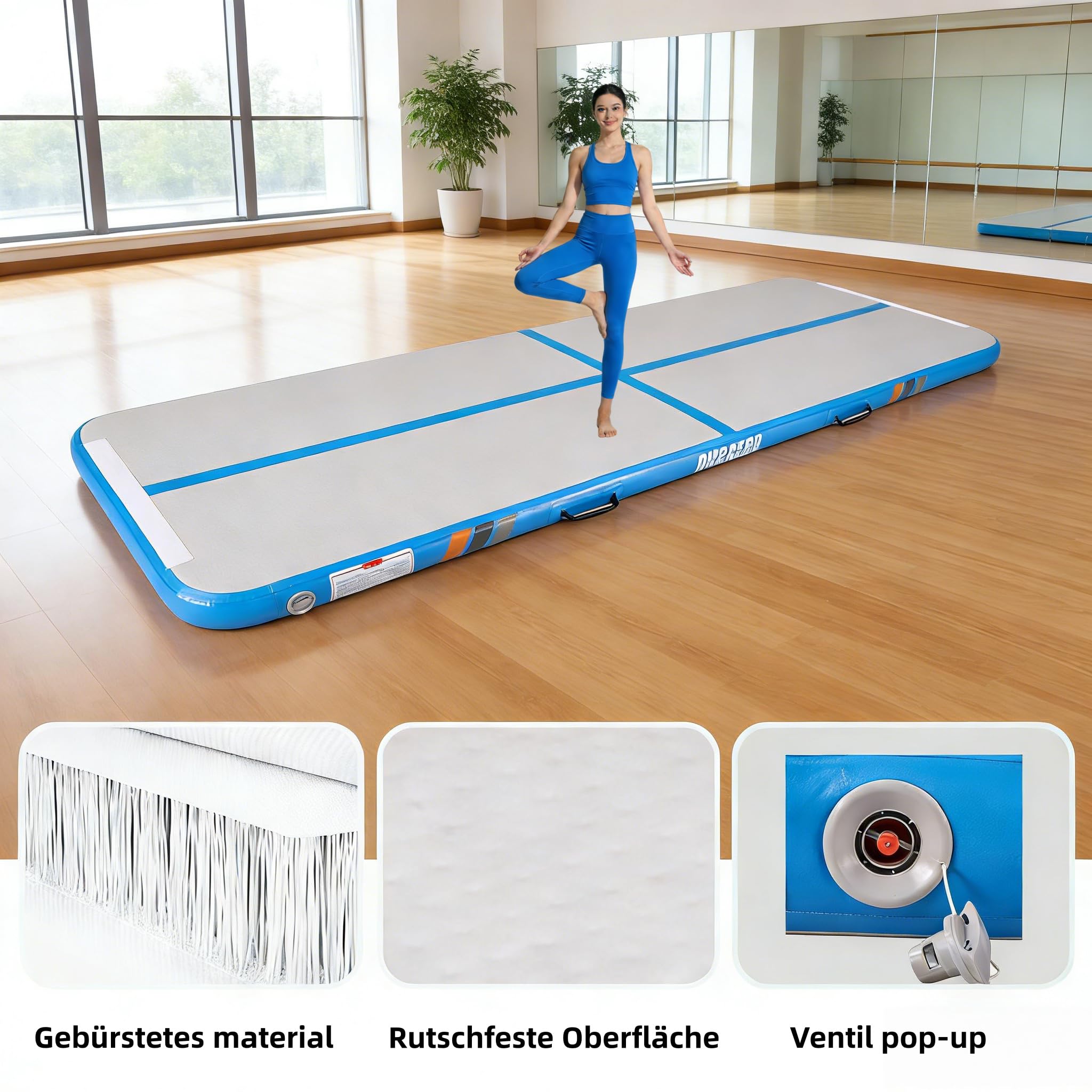 tappetino da ginnastica gonfiabile 3M/4M, Ginnastica Artistica 10 cm con per acrobazie, allenamento e yoga con pompa