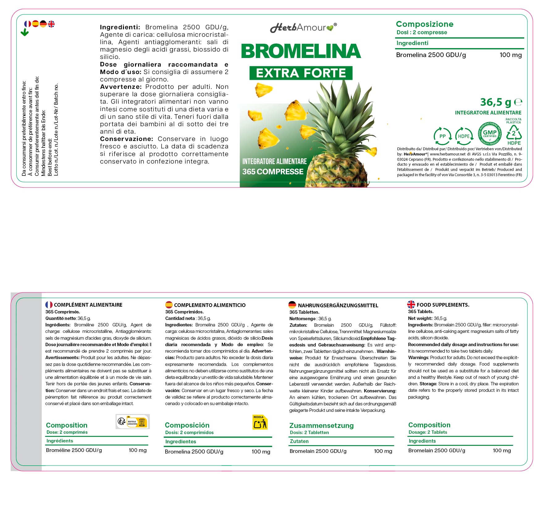 BROMELINA | 365 Compresse | Integratore Alimentare A Base Di Bromelina