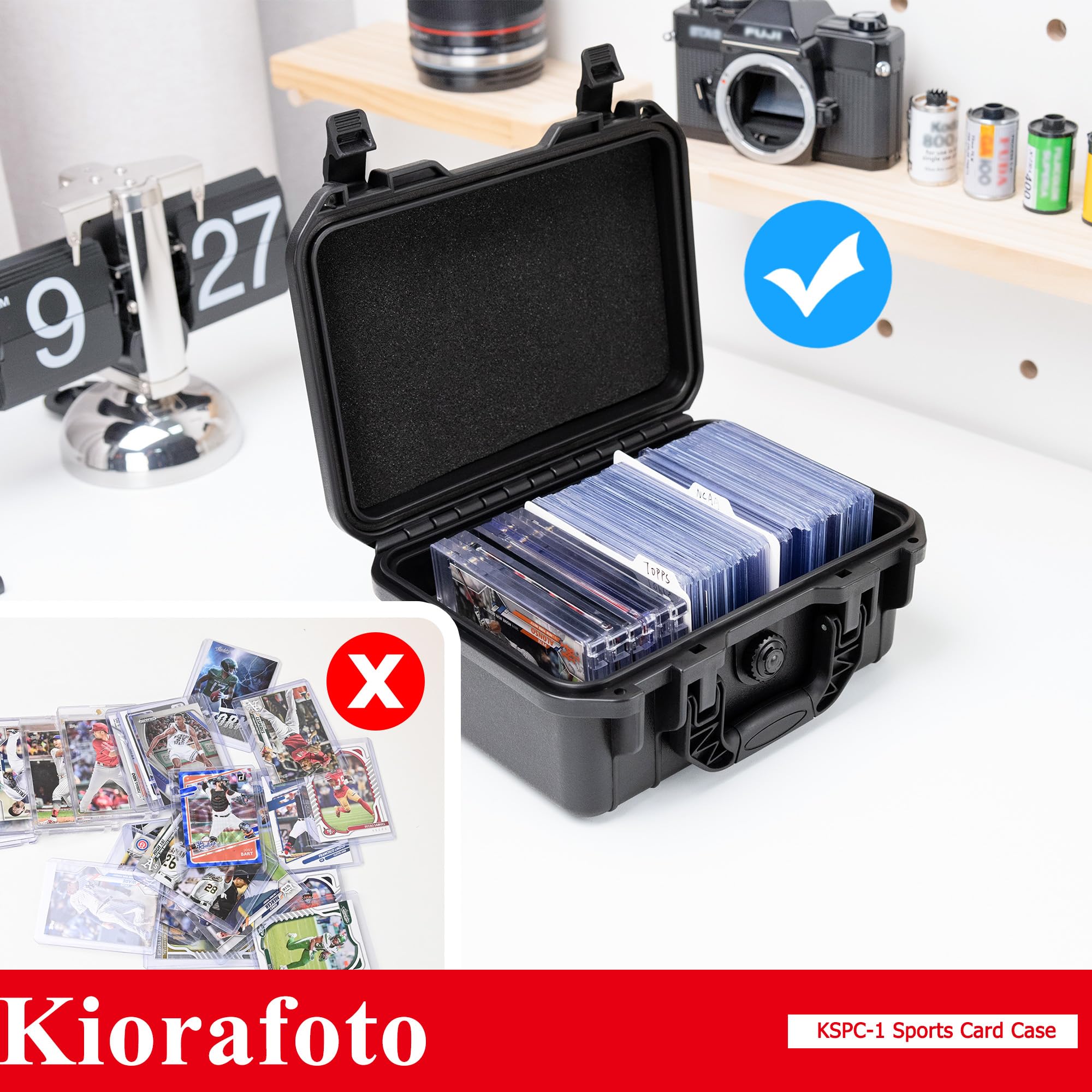 Kiorafoto Boîte de Cartes Gradées, IP67 Boîtier de Carte de Transaction Étanche, Compatible avec 100 + 3 "x 4" 35pt Toploader ou 15 + 180pt One Touch Boîtier de Carte Magnétique avec des Étiquettes