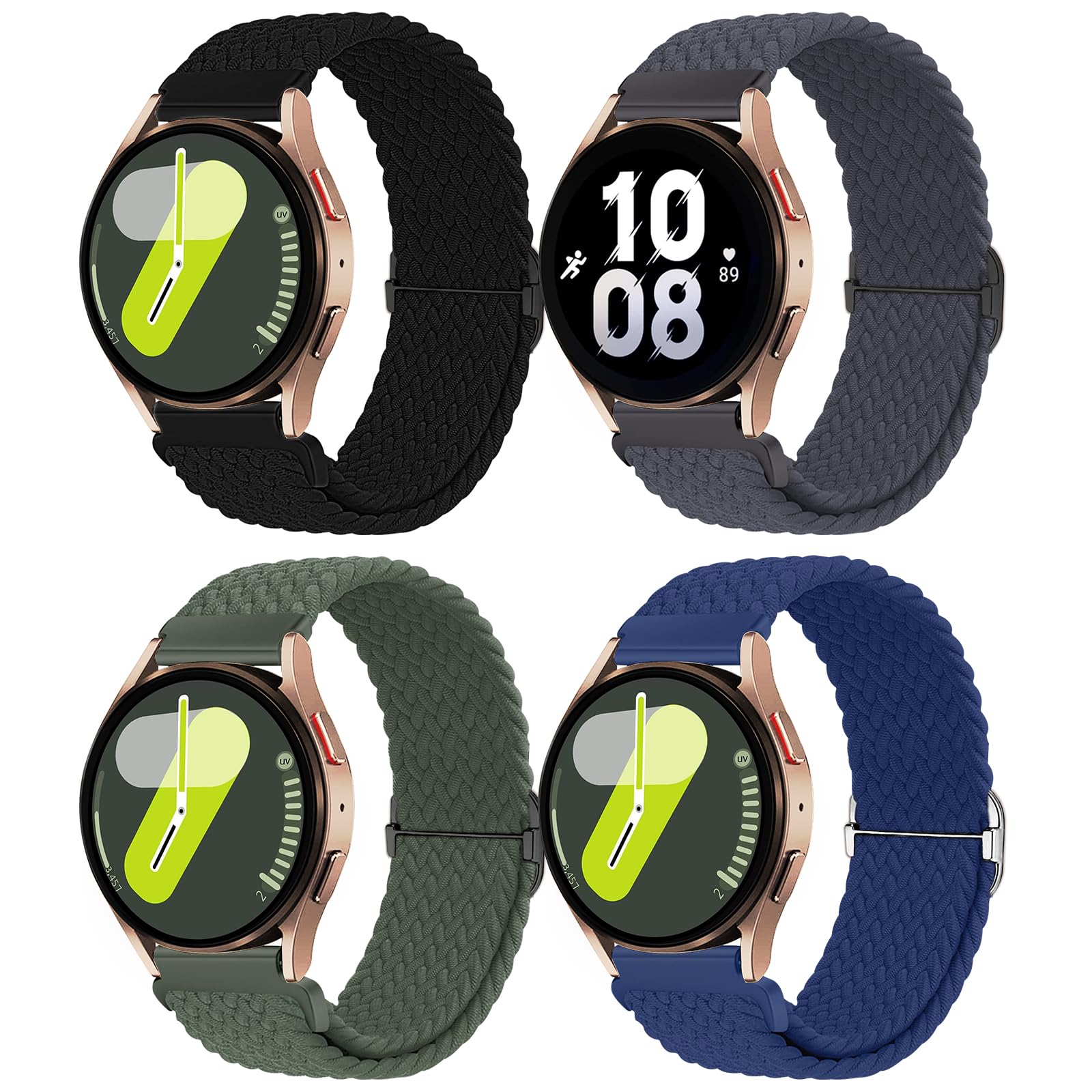 chinbersky 20mm Nylon Geflochtenes Armband Kompatibel mit Samsung Galaxy Watch 4/5/6/7/FE 40mm 44mm Armband/Watch5 Pro/Watch 4&6 Classic/Active 2 40mm 44mm/Watch3 41mm/Gear Sport/Gear S2 Classic