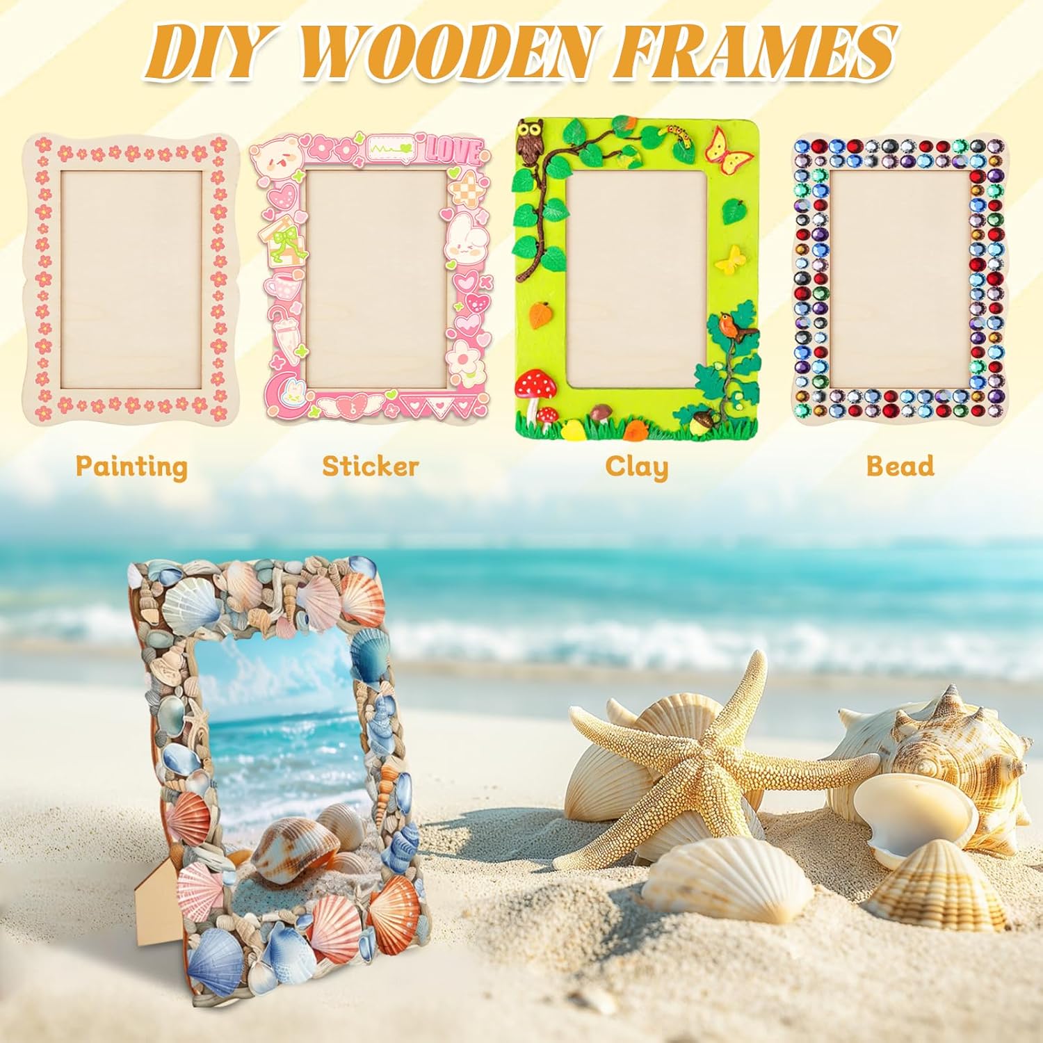 CYEAH 24 Pcs DIY Wooden Picture Frames for Crafts, Unfinished Solid Wood Photo Picture Frames for 4 x 6 in Photos, Standing Wooden Photo Frames for Crafts Wood, DIY Painting, Arts Projects