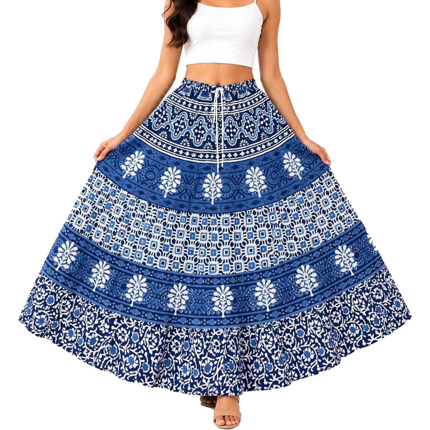 Long Printed Maxi Women Cotton Stylish Morden and Comfortable Skirt | Girl's and Women's Skirt-image-33