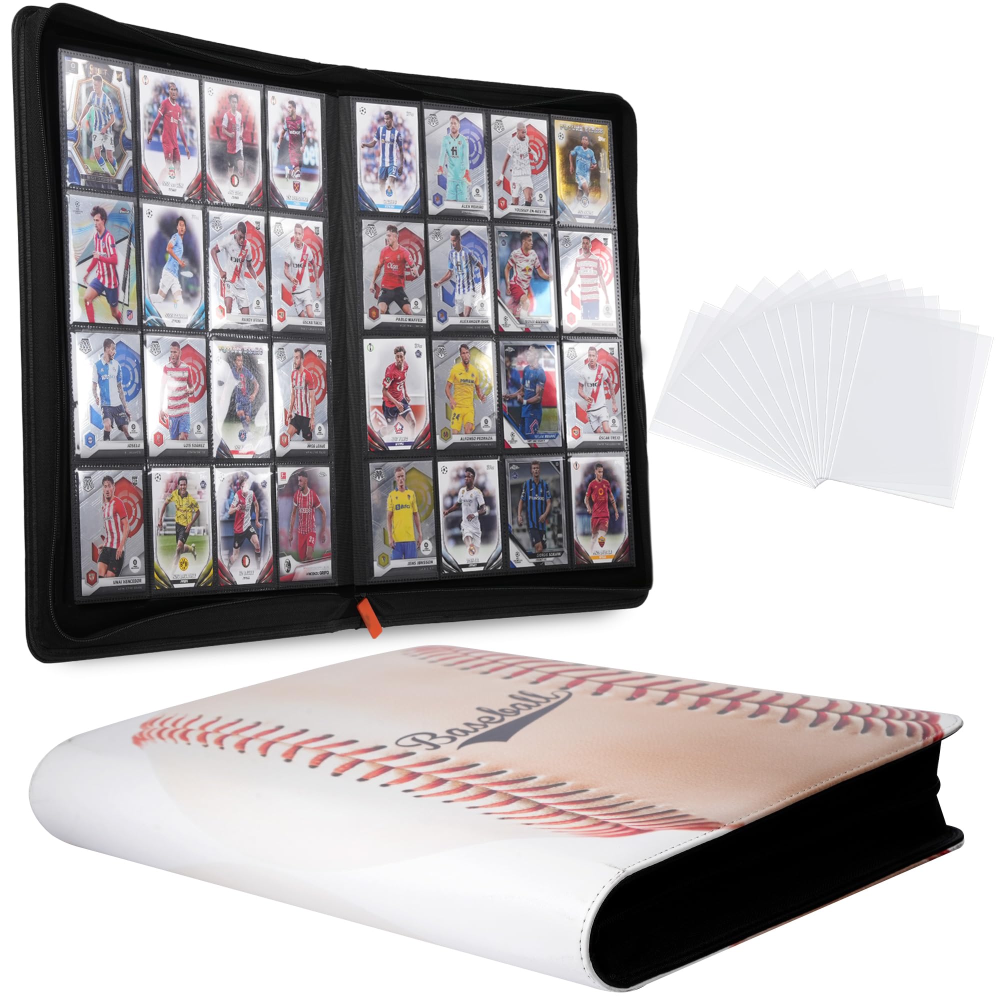 16 Pocket Card Binder mit Baseball-Muster - Hält 1024 Karten, 16 Pocket Side Loading Seiten, Reißverschluss Hardcover für Sammelkarten, Sportkarten, Baseballkarten & Sammlerstücke