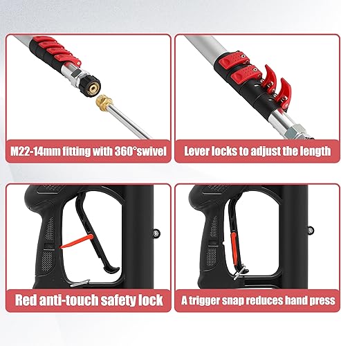 Miniatura 4 de PWACCS Varita de lavado a presión, 60 pulgadas de repuesto de varilla de extensión de arandela eléctrica, M22 a 14 de pulgada de conexión rápida de