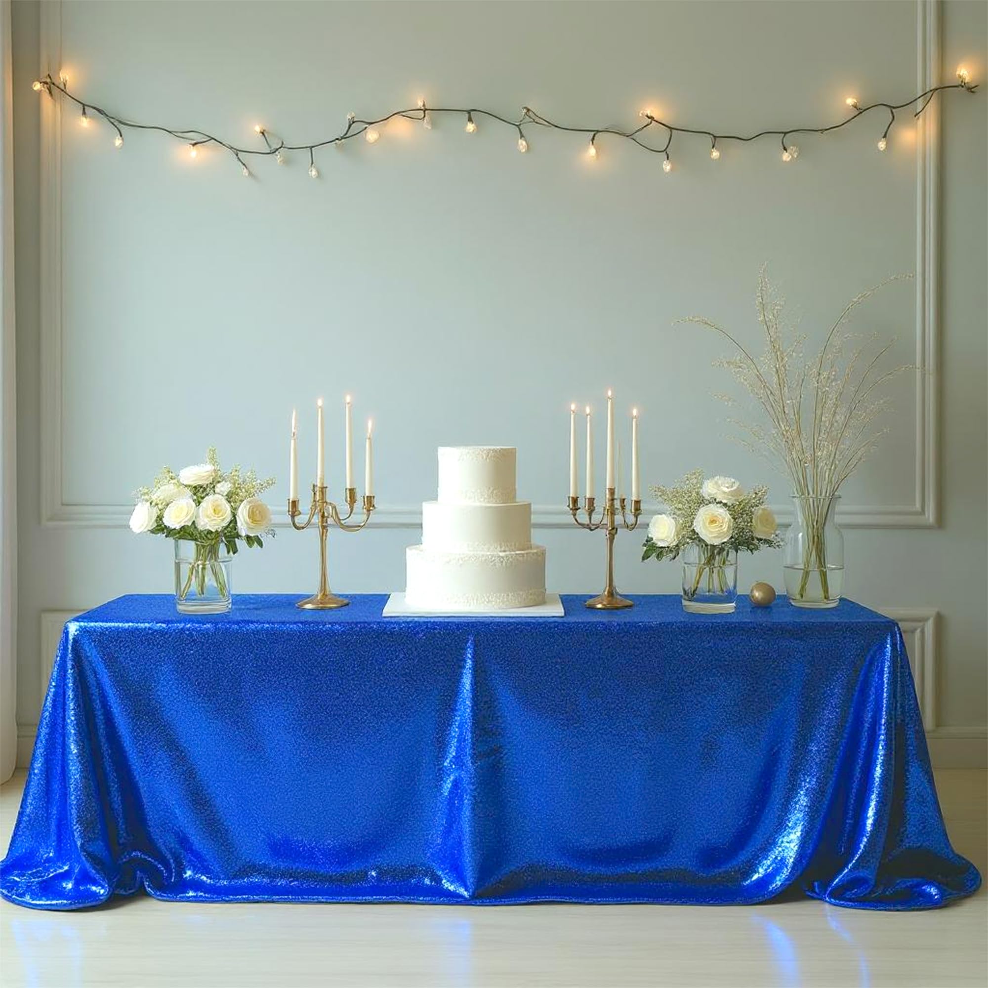 WedDecor Sequin Tablecloth 70" x 144" Rectangle Shiny Glitter Royal Blue Table Cover For Birthdays, Wedding, Banquets, Reception, Dining Party, Baby Shower, Table Decorations, Pack of 1