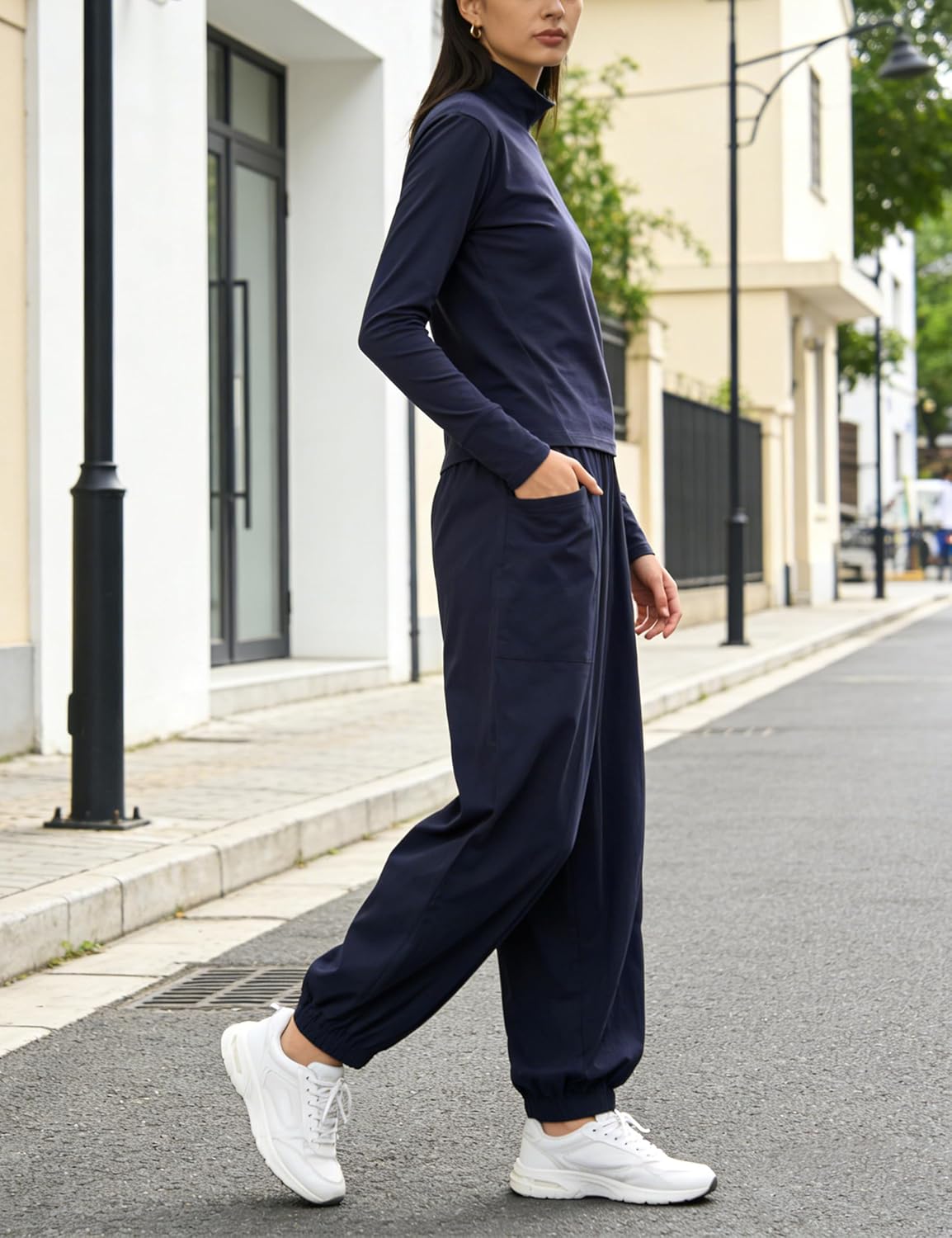 Women’s 2 Piece Lounge Set Mock Neck Top Wide Leg Joggers Elastic Waist with Pockets Casual Travel Outfits