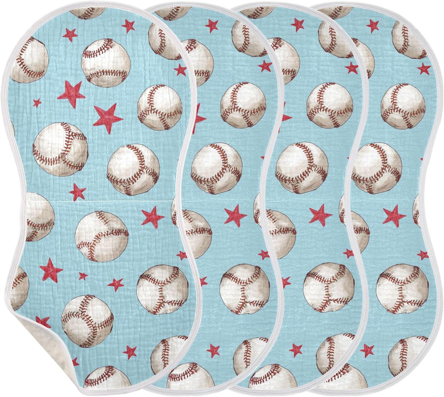 American Baseballs Star Burp Cloths Baby Boys Girls Absorbent Soft Cotton Burping Cloths Rags 4 Pack
