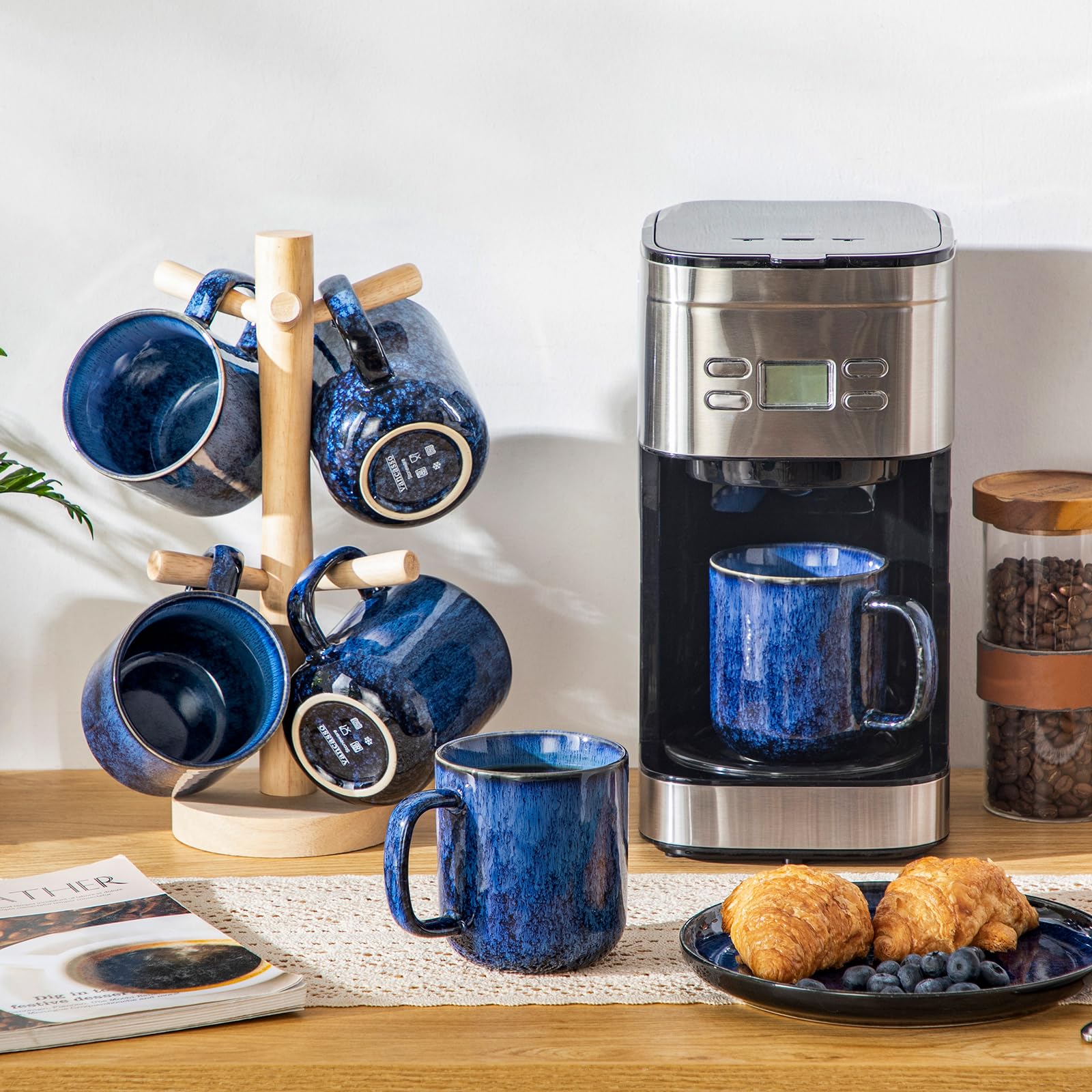 vancasso STARRY Assiettes Service de Table et Tasses Complet, 30 Pièces pour 6 Personnes, Bleu