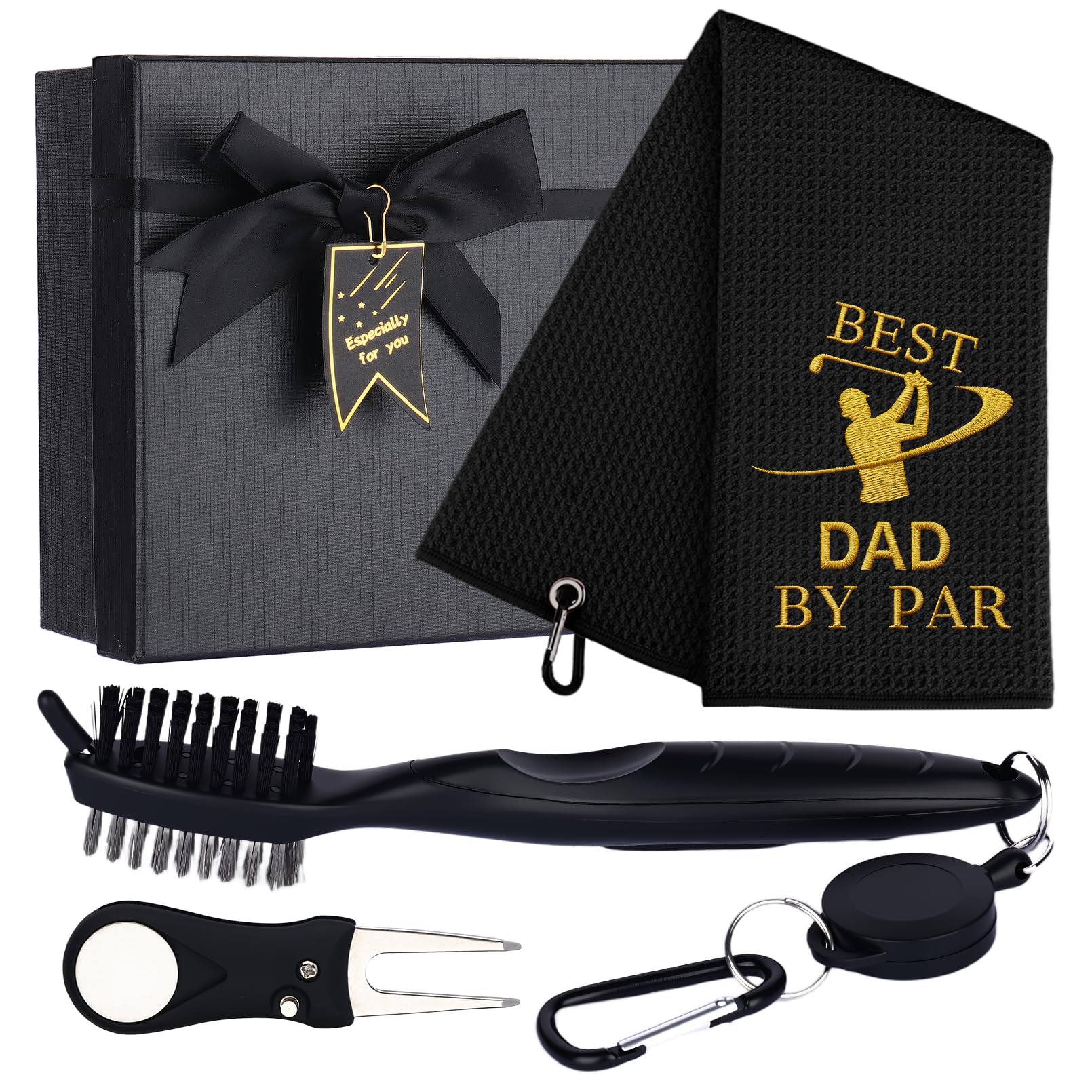 CGFN Grandad Dad Gifts Golf Towel Set,Golf Gifts for Grandad Dad,16”x 24” Microfiber Embroidered Golf Towels Cleaner Brush Divot Repair Tool (Best DAD By Par Set)