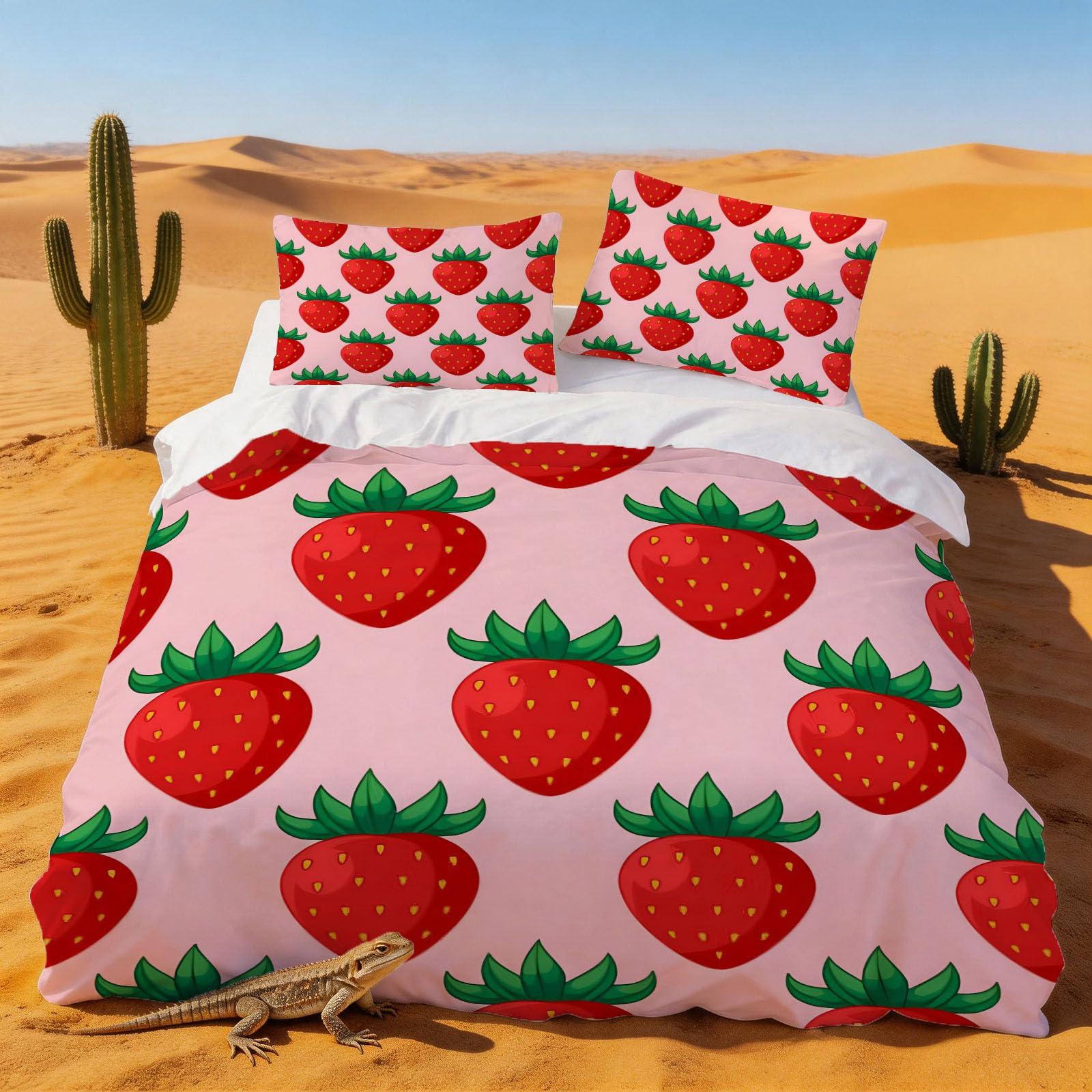 Parure de lit 140 x 200 mignon simple fraise avec drap housse couette
