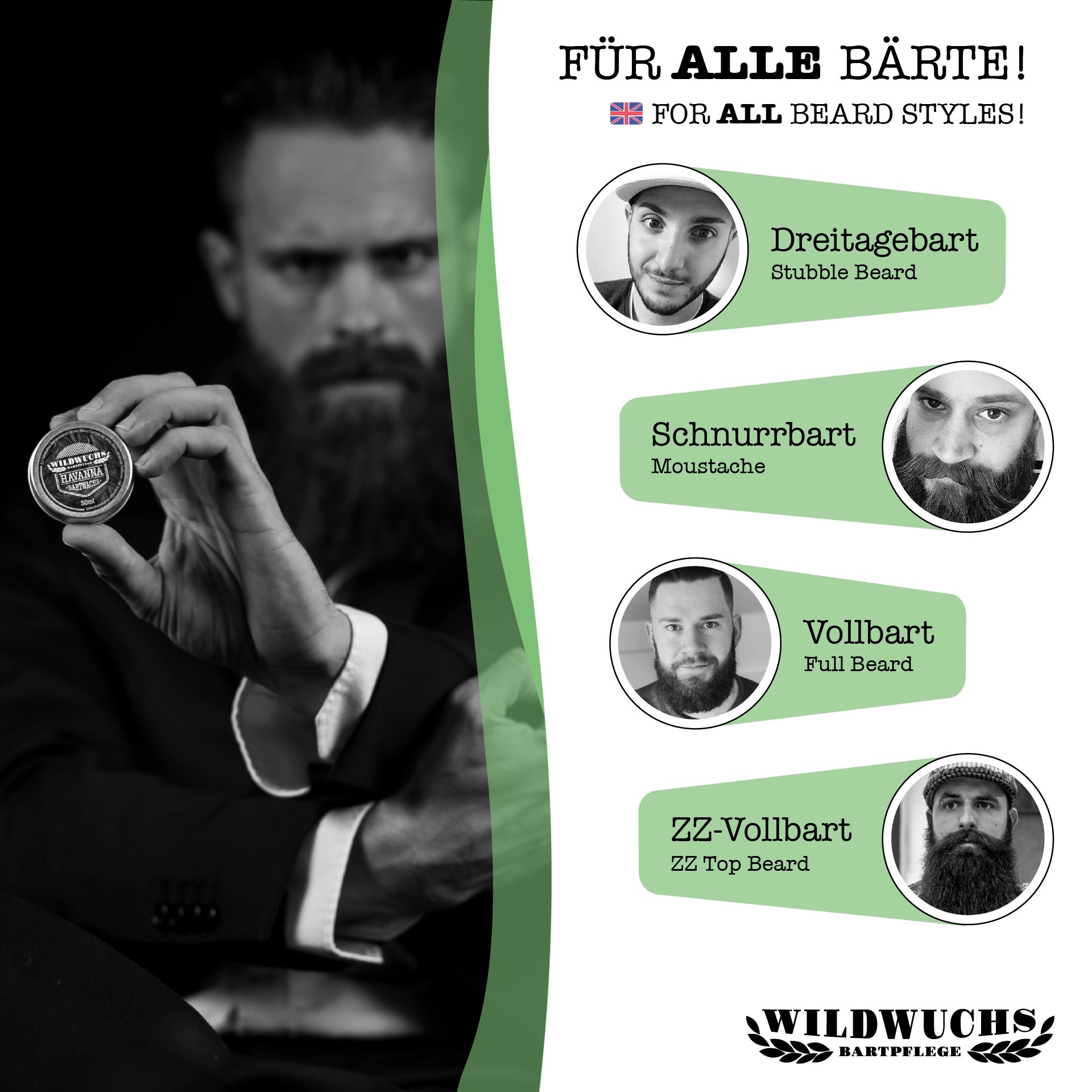 Cera per barba e per baffi (30 ml) per la cura della barba, balsamo e pomata naturale per barba, per una presa forte e per uno styling con profumo caraibico by Wildwuchs Bartpflege Made in Germany