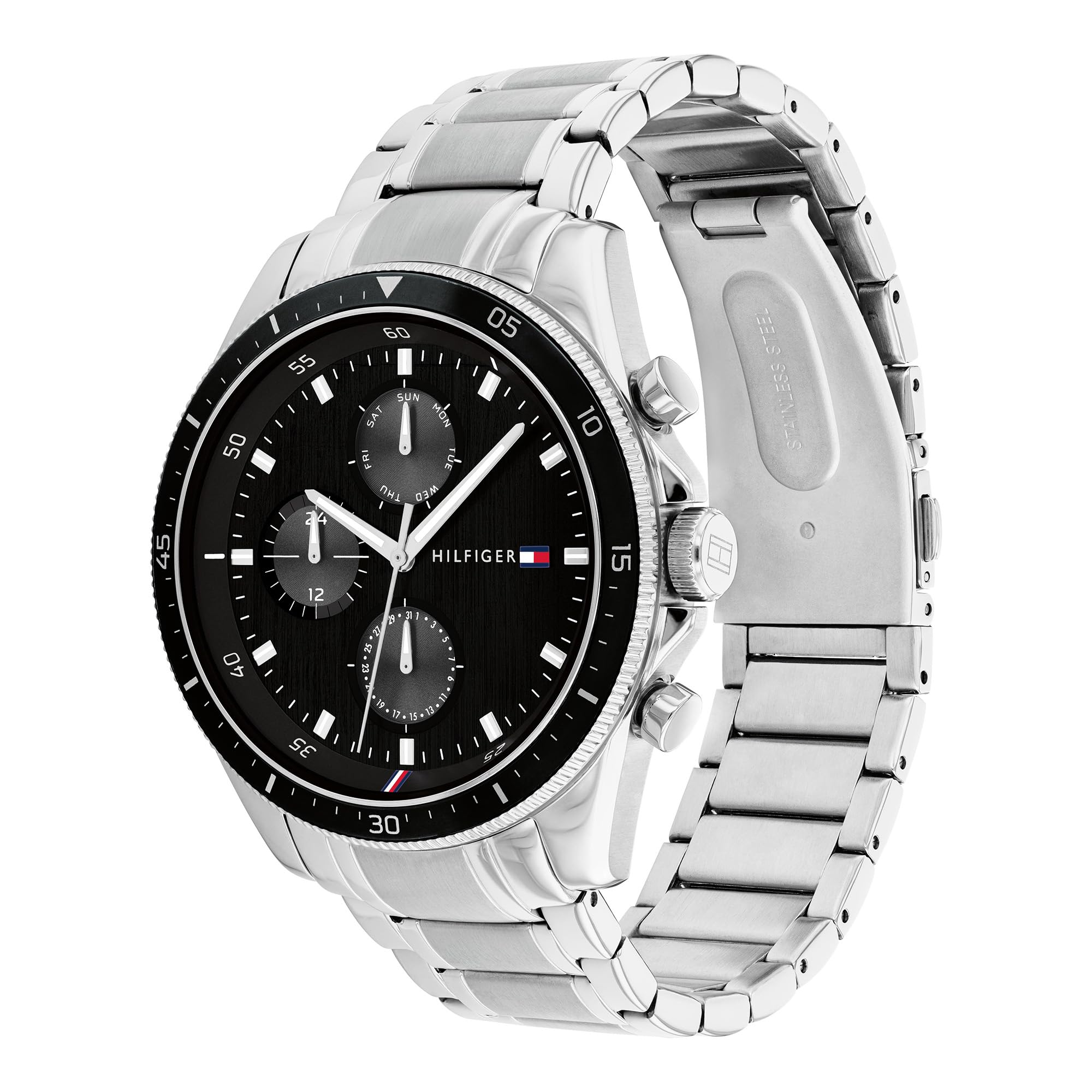 Tommy Hilfiger Multi Zifferblatt Quarz Uhr für Herren mit Edelstahl-und Lederarmband
