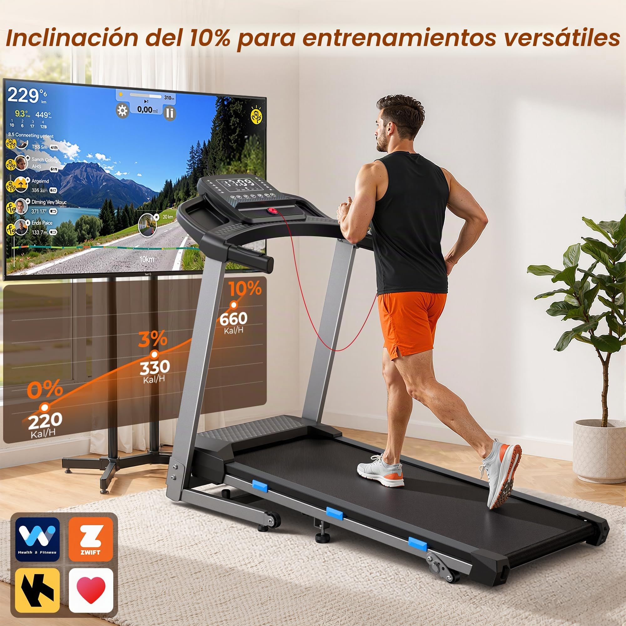 Cardirun - Cinta de Correr Plegable con inclinación, 3.0 HP silenciosa para el hogar, Capacidad de Peso de 158,8 kg y 12 km/h, Cinta de Correr Inclinada con Sensor de Pulso y Altavoz
