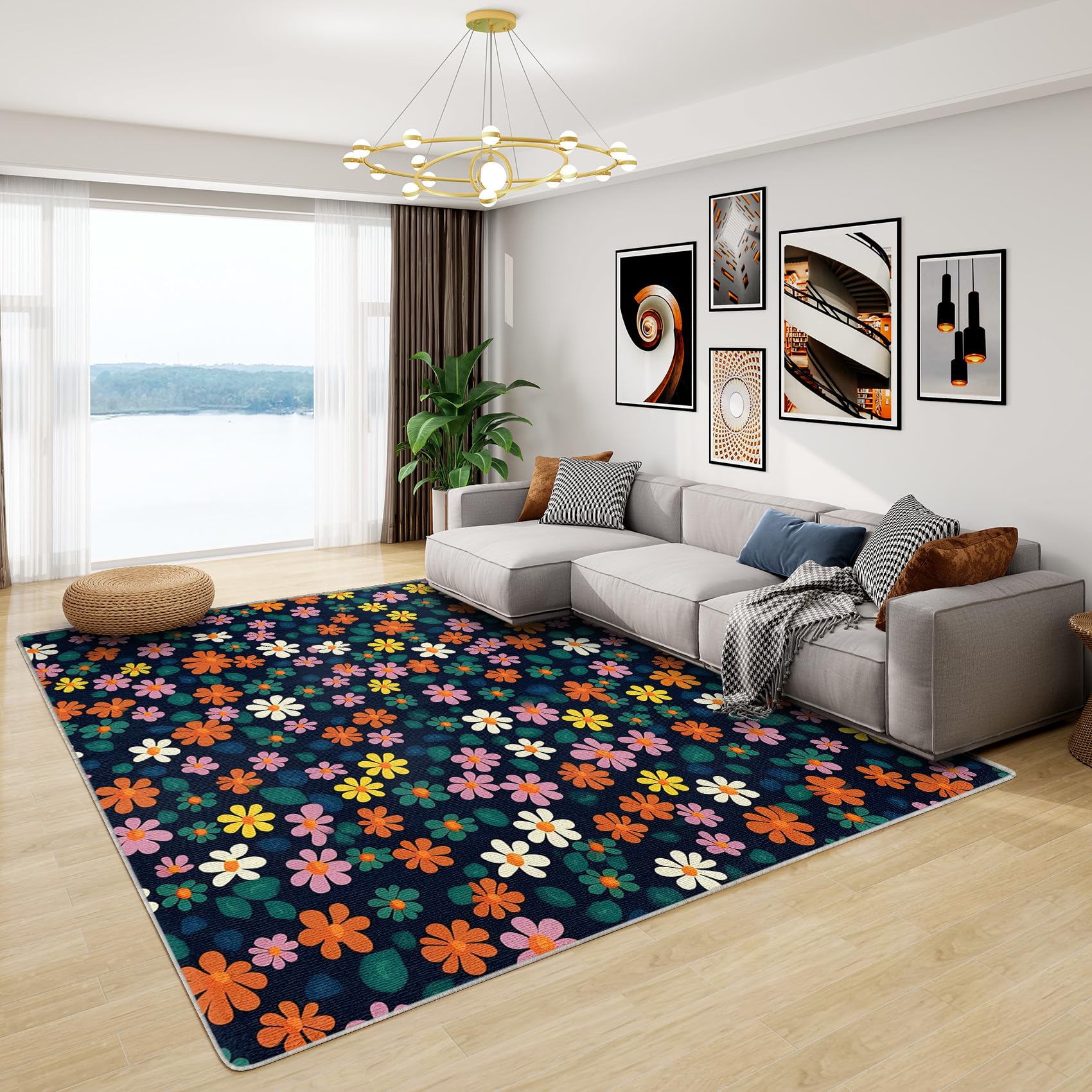 Flower Rug for Girls Bedroom - Colourful Floral Rug, Botanical Rugs for Living Room Bedroom, Washable Non Slip Soft Small Carpet, Patterned Area Rugs & Home Decor 50x80 cm