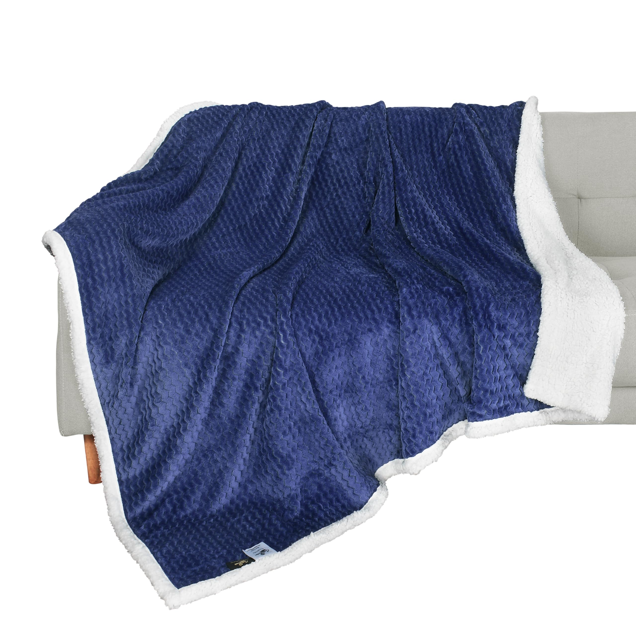 CataloniaNavy Blue Sherpa Throws Blanket, Super Soft Comfy Fluffy Fuzzy Fleece Plush Blanket for Sofa Couch Bed Reversible All Season for Senior Adults
